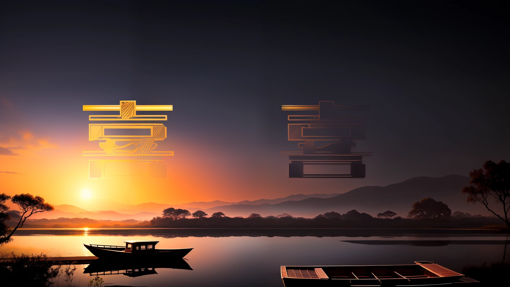 A masterpiece, exquisite. Deep in the lotus pond (colorful, vivid, sunshine, cool light: 1.2) there are many lotus leaves in the pond. At night, a small boat crosses the middle.