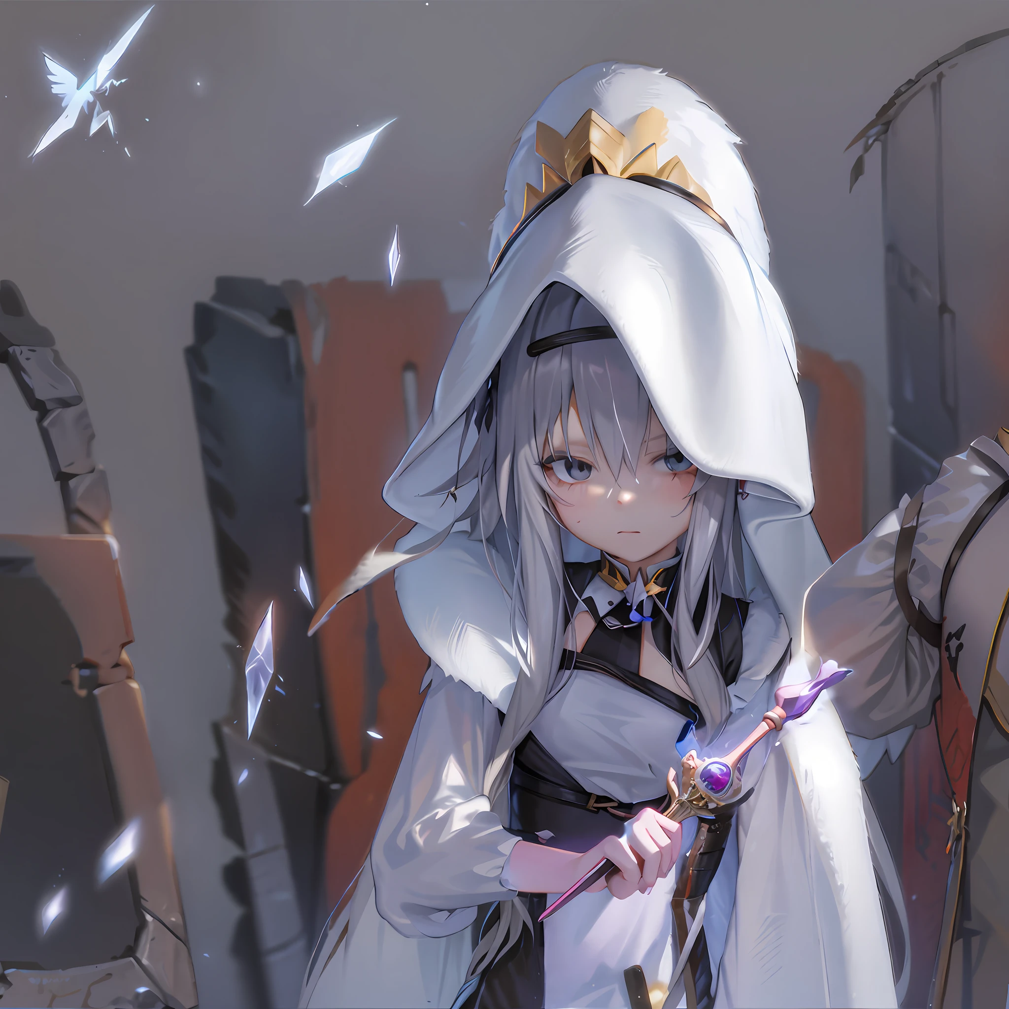 One hand holds the staff，Scepter in hand