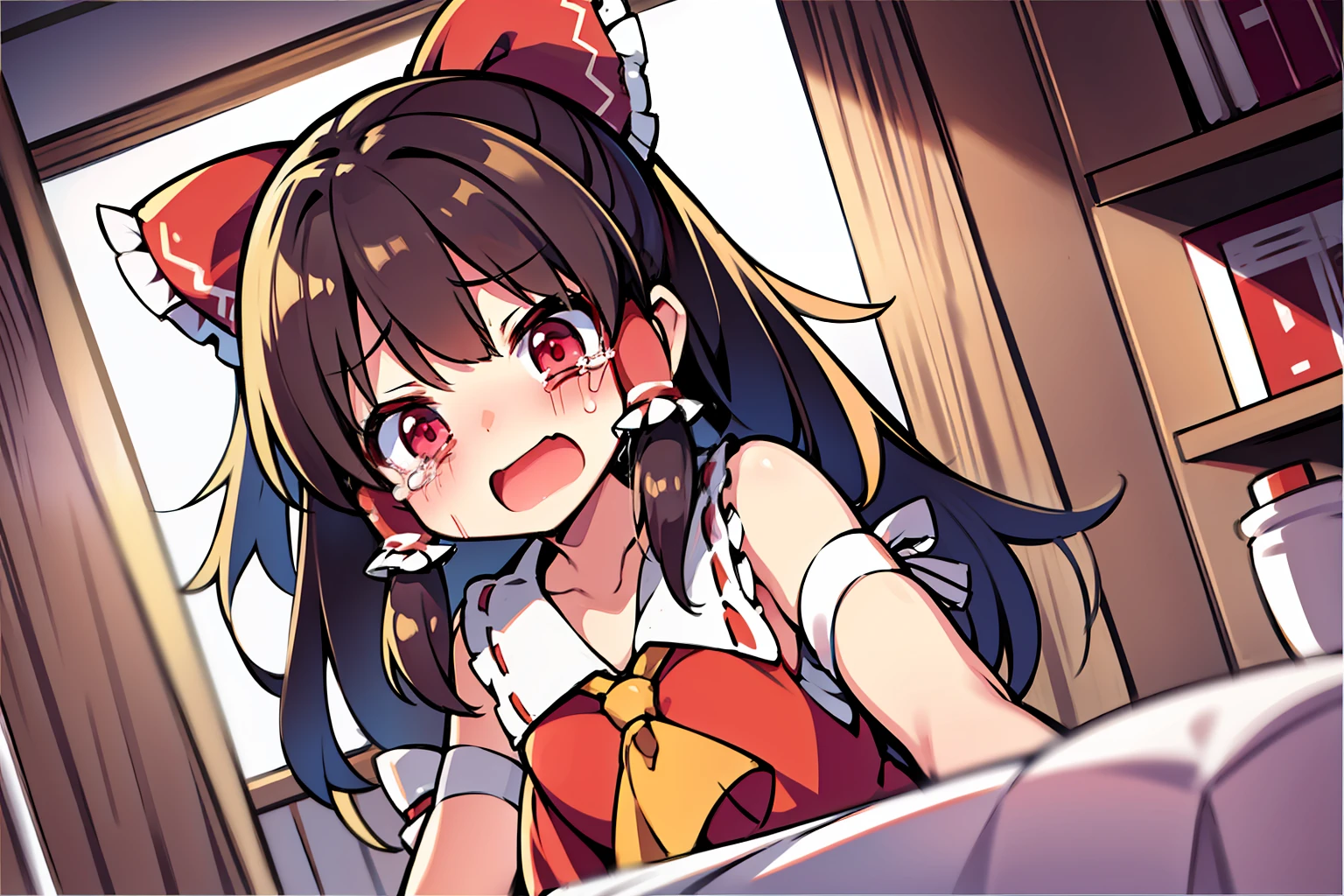 reimu hakurei,Crying,Indoors,Dynamic Angle,