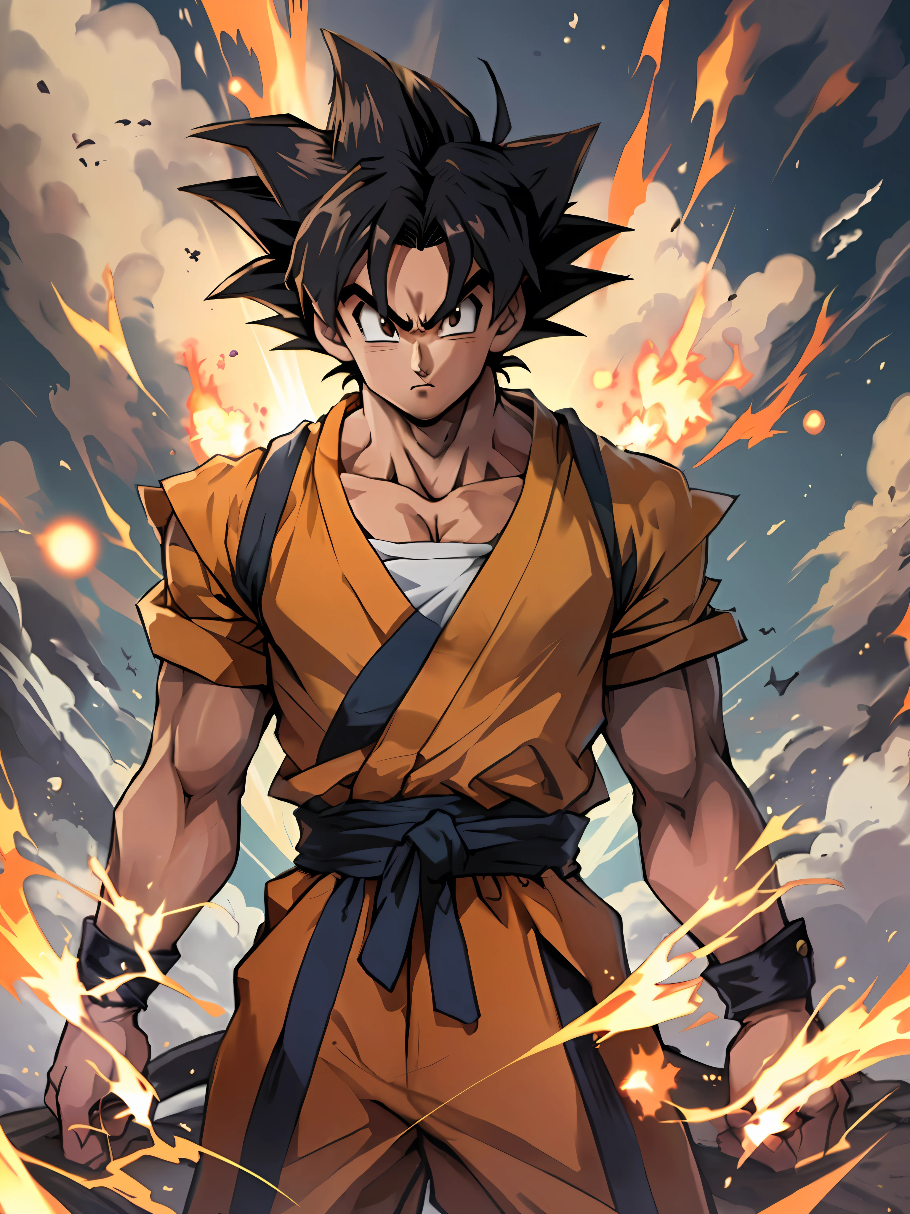 Dragon Ball Goku is a character in the anime series, Retrato altamente detalhado de Goku, Goku Humano, Retrato de Goku, Filho Goku, Retrato de Goku, estilo de arte de dragon ball, badass anime 8 k, Epic anime style, Dragon ball style, Goku, estilo anime 4K, digital advanced anime art ", Goku de Dragon Ball, 4 k manga wallpaper, striking manga artstyle