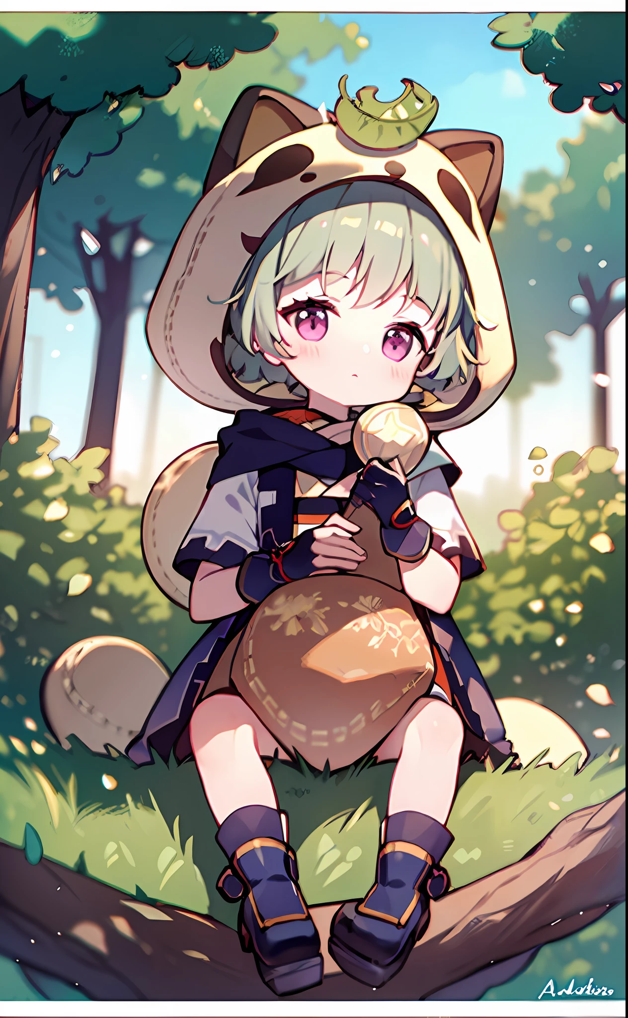 best qualtiy，（kawaii：1.1），（adolable），（A high resolution：1.2），cute female ，Sit on a tree，Holding a pillow，Lazy