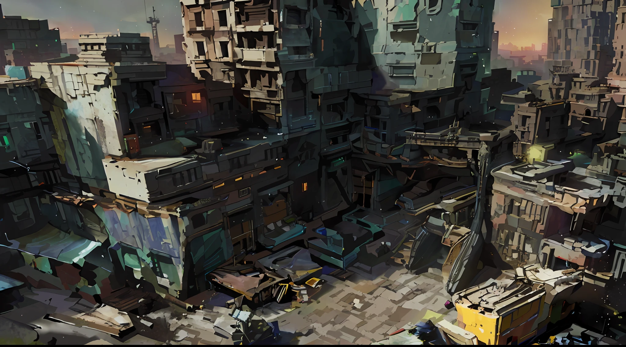Cenas de sandtable, fotos fotorrealistas, detalhes ultra-claros, Gotham City, Stacked buildings dirty cyberpunk cities, highly realistic renderings of Unreal Engine