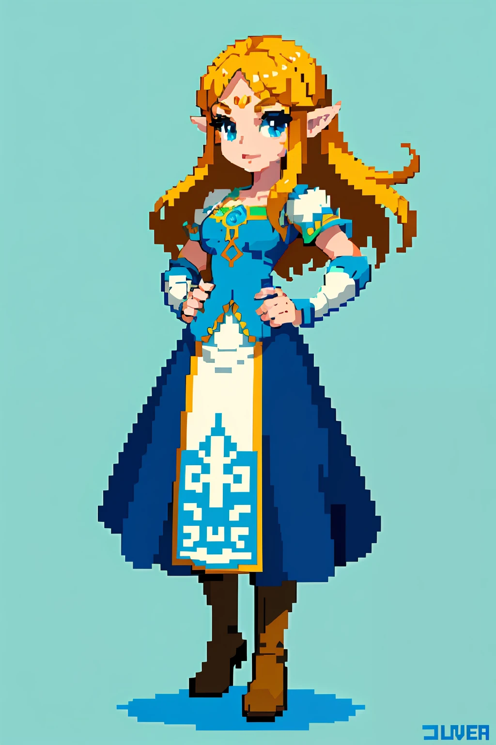 (obra-prima, qualidade superior, melhor qualidade), pixel, pixel art, 1garota, corpo inteiro, Zelda das lendas de Zelda