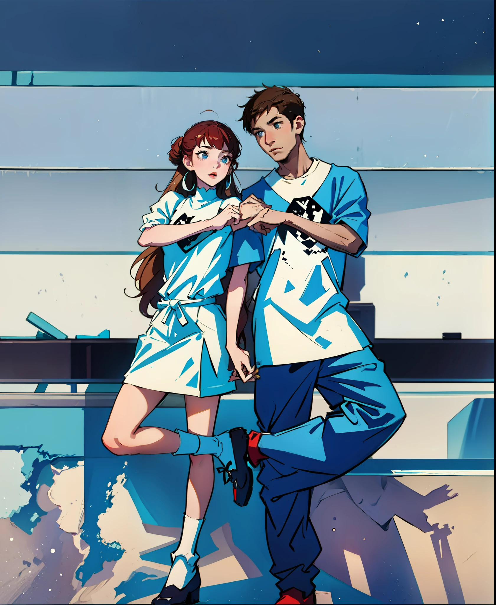 a man and a woman pose for a picture with their arms around each other, white background