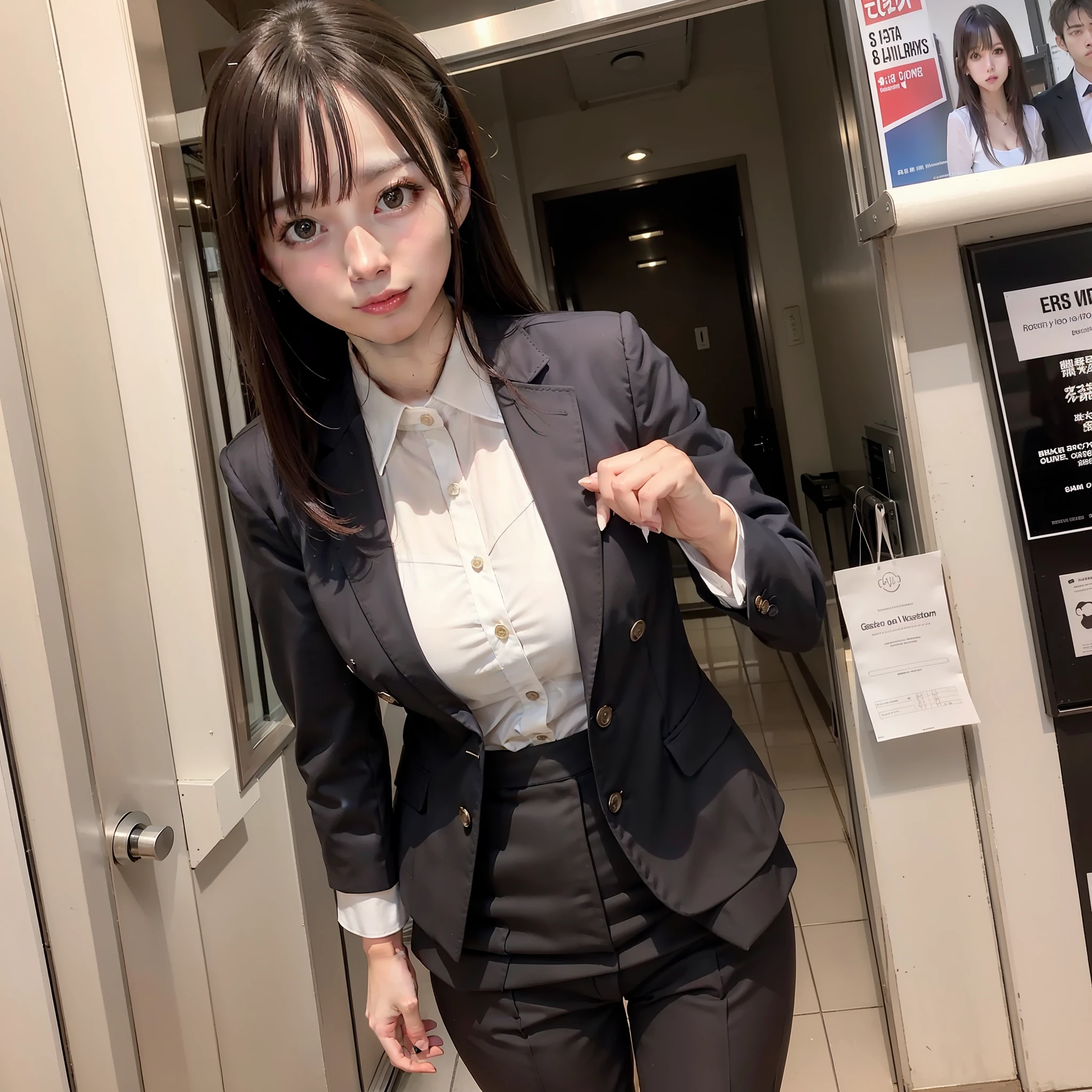 mulher com cabelo castanho andando pela rua em uma saia curta, roupa muito sexy, wearing a strict business suit, garota anime na vida real, cosplay de garota anime, cosplay glamouroso elegante, roupa sexy, in a business suit, vestindo terno de moda, bem - vestido, usando terno apertado, olhar sexy, business attire, wearing a business suit,