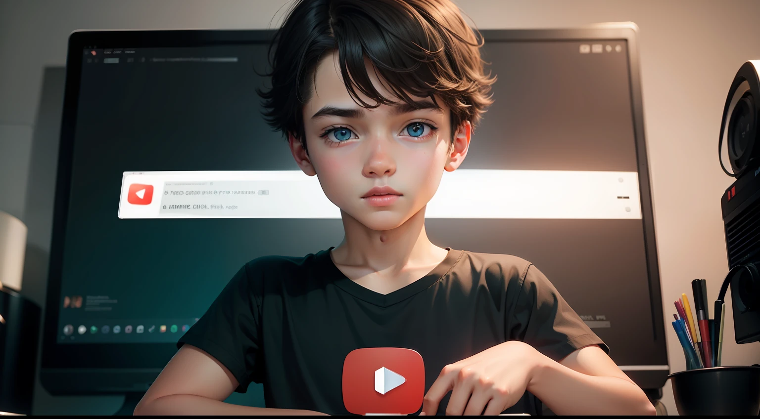 create a youtube logo image with a boy holding