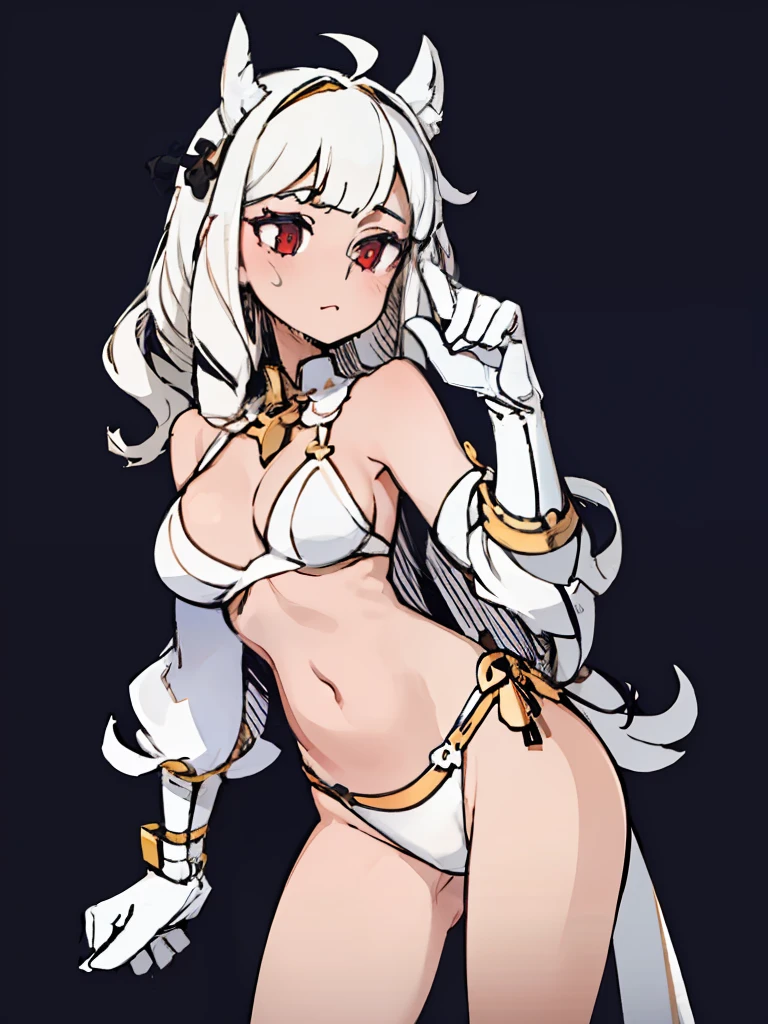 A girl frontal,((full bodyesbian,Long curly white gas)),Calf white silk,Put your hands in front,Young, White background