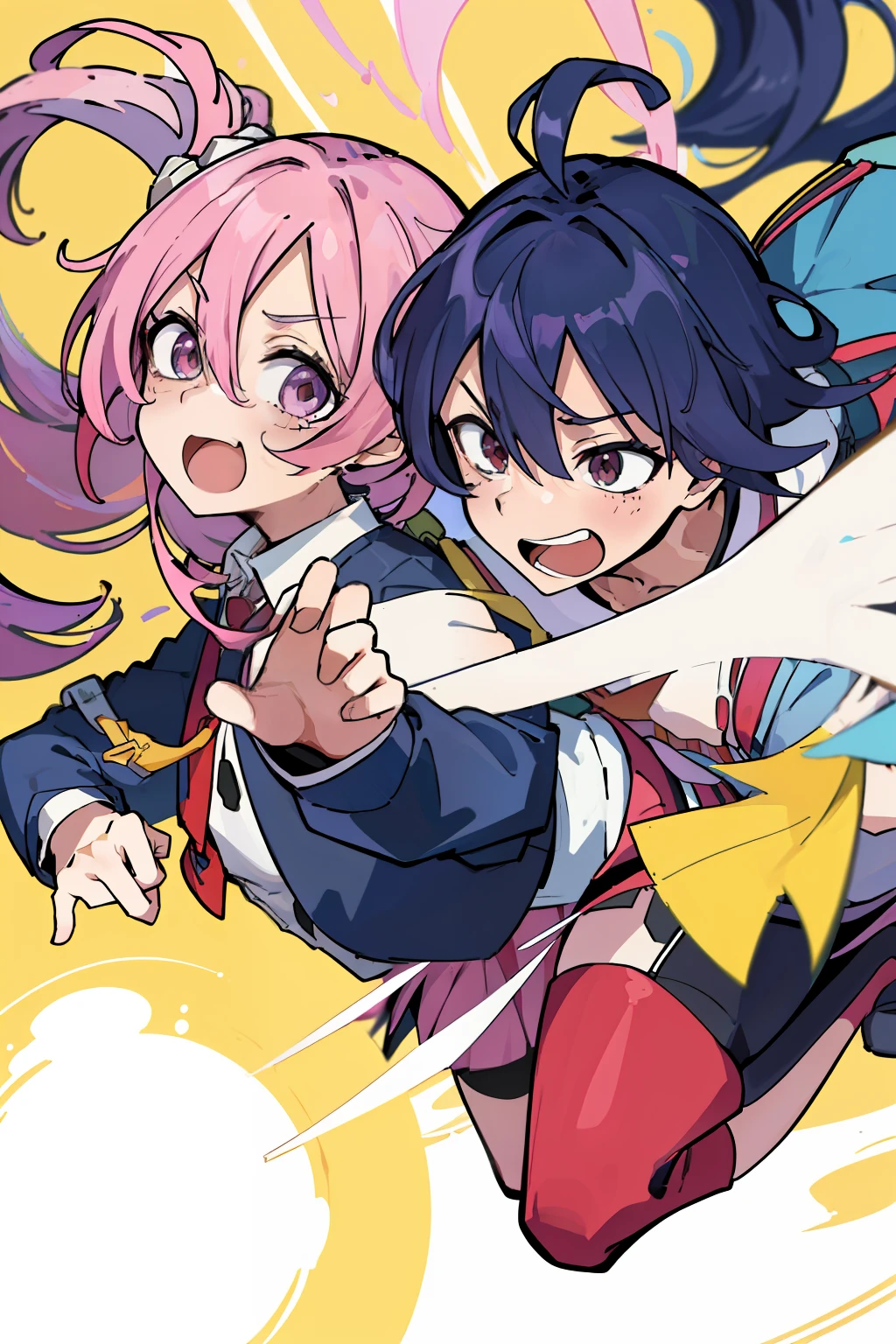 ((extremelydetailedCG)),((8K_Wallpaper)),(((masutepiece))),((top-quality)), ((Couple in love)), 1male people,School run,Regent、 Each of them has its characteristic movements and powers, Such as, Playful and dynamic, With vivid colors and exaggerated expressions. While maintaining overall uniformity、Incorporate elements from each anime world、school background