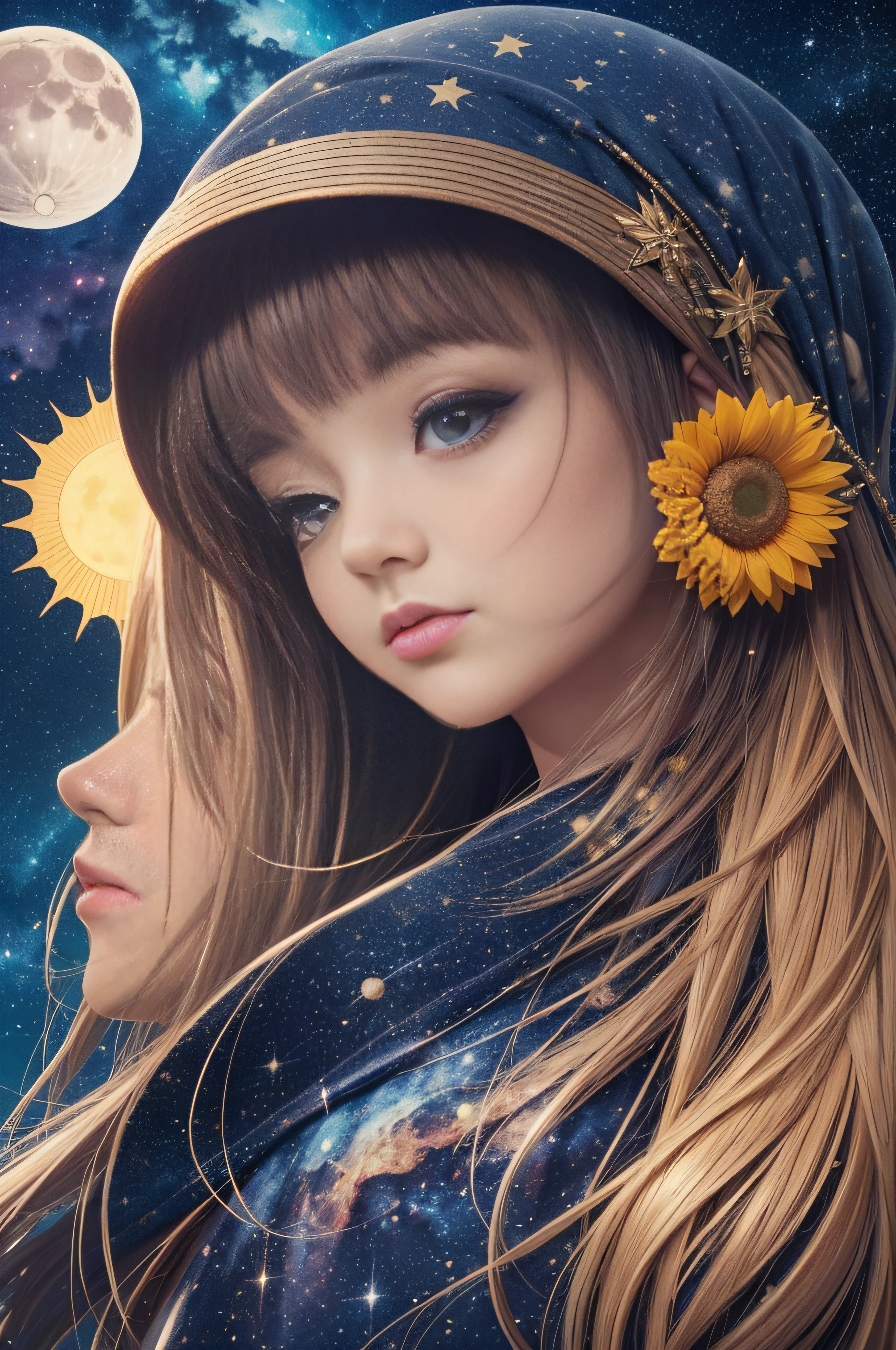 (master part, best quality, ultra-detalhado CG unidade 8k papel de parede):0.8, Seamless patterns, Sun and Moon in the sky, Starry night sky
