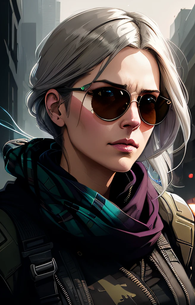 (dark shot:1.1), epic realistic, portrait of halo, sunglasses, blue eyes, tartan scarf, white hair by atey ghailan, by greg rutkowski, by greg tocchini, by james gilleard, by joe fenton, by kaethe butcher, gradient yellow, black, brown and magenta color scheme, grunge aesthetic!!! graffiti tag wall background, art by greg rutkowski and artgerm, soft cinematic light, adobe lightroom, photolab, hdr, intricate, highly detailed, (depth of field:1.4), faded, (neutral colors:1.2), (hdr:1.4), (muted colors:1.2), hyperdetailed, (artstation:1.4), cinematic, warm lights, dramatic light, (intricate details:1.1), complex background, (rutkowski:0.66), (teal and orange:0.4)