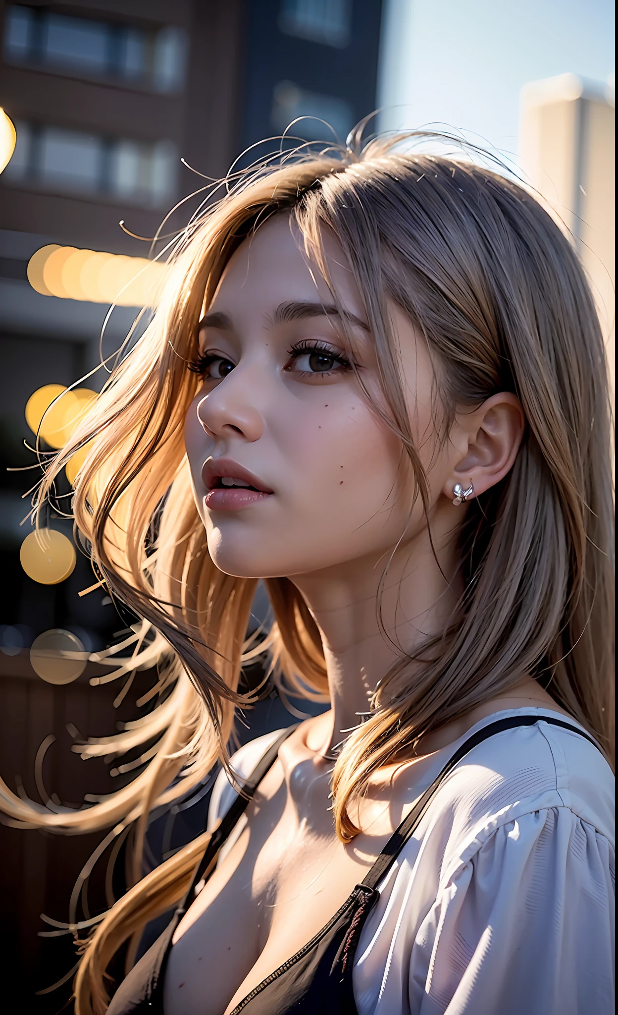 mix4, (8K, Raw photography, Top image quality, ​masterpiece: 1.45), (realisitic, Photorealsitic: 1.37), one girls, cute little, A city scape,Daytime,profetional lighting, photon maping, Radio City, physically-based renderingt, Gradient Silver Hair, Lustrous hair,  girl with, Casual clothing,Cute clothes, top quality photo, hight resolution, 1080p, (clearface), (Detailed face description), (Detailed hand description), (​masterpiece), (Exquisite CG), extreme light and shadows, dishevled hair, ​masterpiece, lush detail, (Fine facial features), (top quality photo), (​masterpiece), (A detailed eye), Look in front of you, Fine clavicle, large full breasts,((sideboob barbosa)),(underboob),A smile,piercings,cleavage of the breast,full body Esbian,Photo by pull