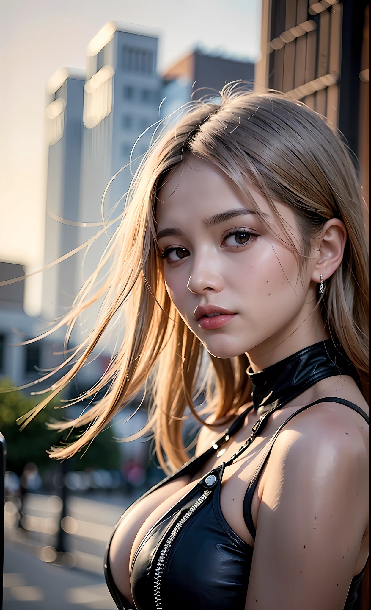 mix4, (8K, Raw photography, Top image quality, masterpiece: 1.45), (realisitic, Photorealsitic: 1.37), one girls, cute little, A city scape,Daytime,profetional lighting, photon maping, Radio City, physically-based renderingt, Gradient Silver Hair, Lustrous hair, girl with, Casual clothing,Cute clothes, top quality photo, hight resolution, 1080p, (clearface), (Detailed face description), (Detailed hand description), (masterpiece), (Exquisite CG), extreme light and shadows, dishevled hair, masterpiece, lush detail, (Fine facial features), (top quality photo), (masterpiece), (A detailed eye), Look in front of you, Fine clavicle, large full breasts,((sideboob barbosa)),(underboob),A smile,piercings,cleavage of the breast,full body Esbian,Photo by pull