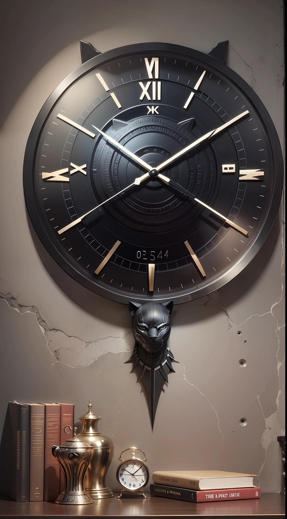 black panther shaped big wall clock ultra realistic detailed 64k ultra high quality real detailed