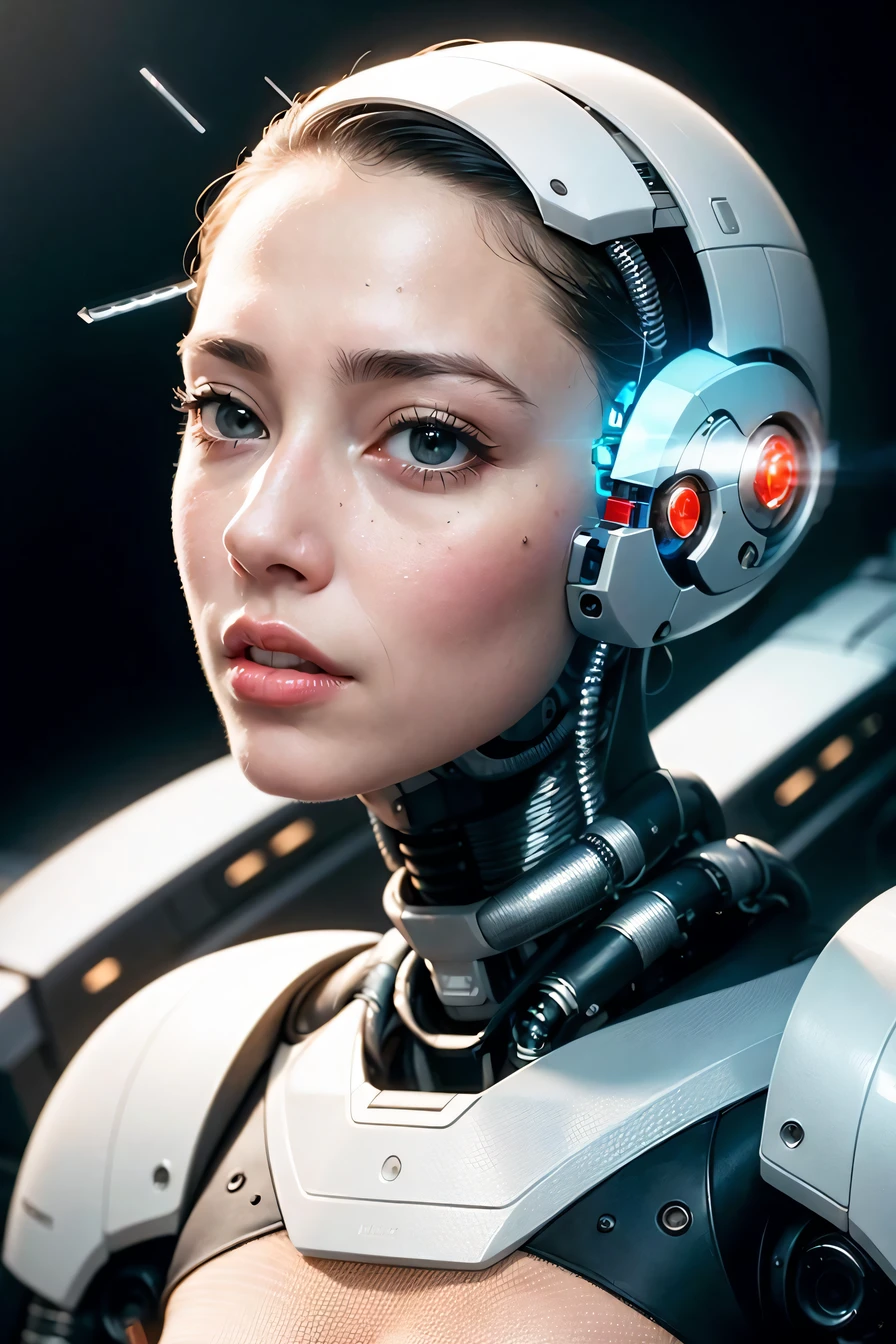 1girl, short hair, bob hair, silver hair, a beautiful porcelain profile woman android face, (((cyborg:1.4))), robotic parts, 150 mm, beautiful studio soft light, rim light, vibrant details, lace, anatomical, facial muscles, cable electric wires, microchip, elegant, beautiful background, octane render, H. R. Giger style, incredibly absurdres, robot, silver halmet, luxurious cyberpunk,
detailed background, sfw:1.8, Sunshine,