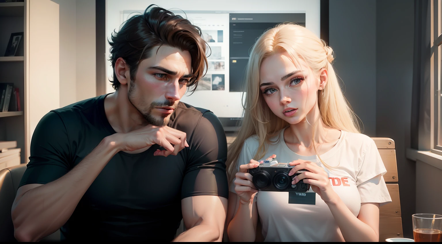 create an image of a man and a woman holding an iped with the youtube logo 8k super real