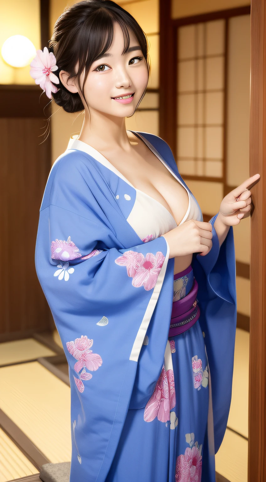 top-quality、​masterpiece、ultra res、cute girl face、Onsen inn、Wearing a yukata、full bodyesbian、Famous actresses of Japan、very beautif、A sexy