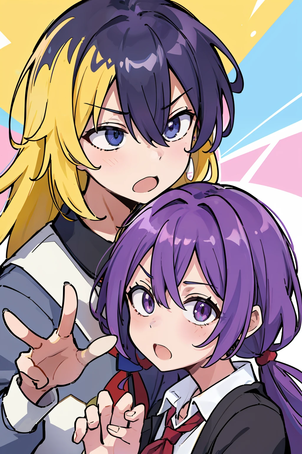 ((extremelydetailedCG)),((8K_Wallpaper)),(((masutepiece))),((top-quality)), ((Couple in love)), 1male people,School run,Regent、 Each of them has its characteristic movements and powers, Such as, Playfulness and dynamic, With vivid colors and exaggerated expressions. While maintaining overall uniformity、Incorporate elements from each anime world、school background