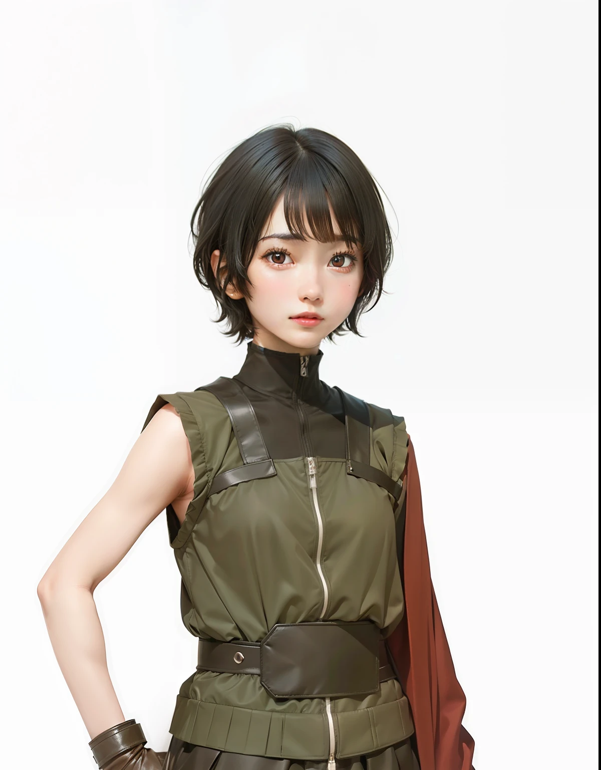 1girl, kurotsuchi, black hair, short hair, black eyes, brown clothes, home background, realistic, ultra detail