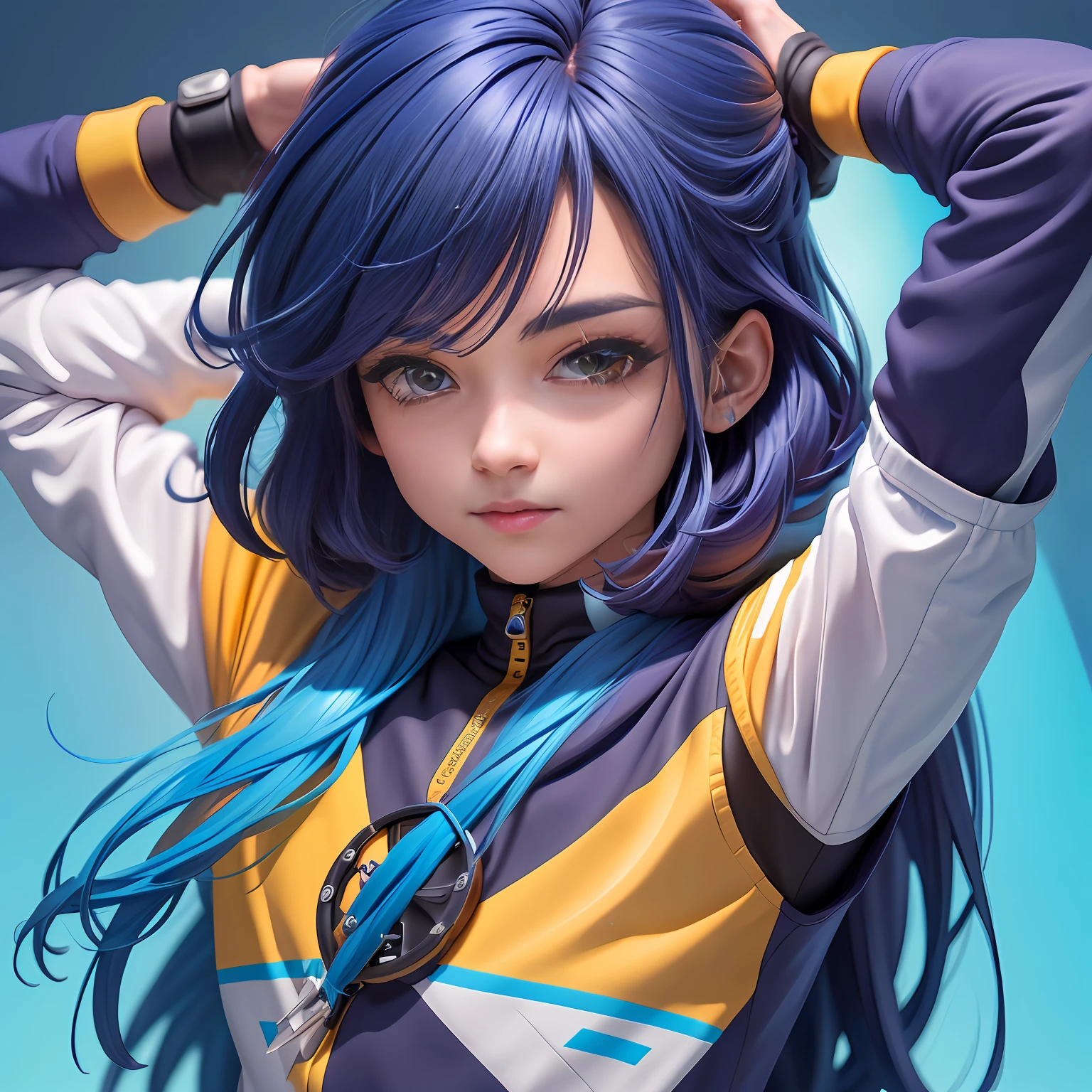 (extremamente detalhado CG unificado 8k wallpaper), estilo de brinquedo da caixa cega, um bonito com cabelo castanho, medium long shoulder-length hair, moletom preto com capuz, fundo limpo azul claro, parte superior do corpo, Close-up do avatar,
