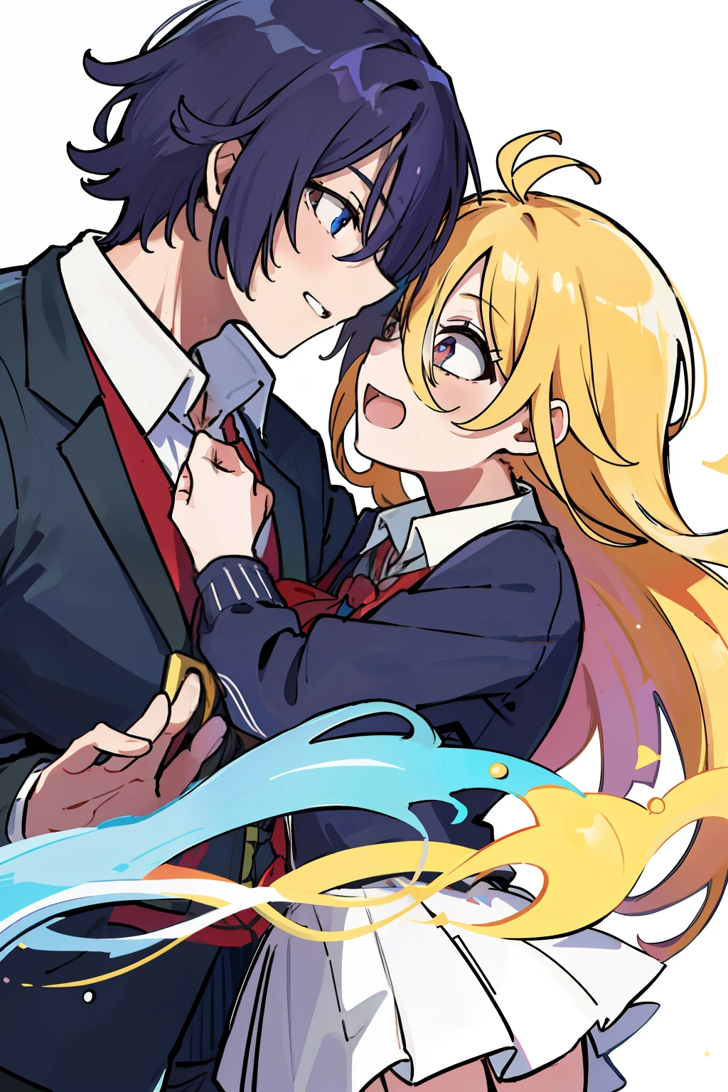 ((extremelydetailedCG)),((8K_Wallpaper)),(((masutepiece))),((top-quality)), ((Couple in love)),  1male people,School run,Regent、 Each of them has its characteristic movements and powers, Such as, Playfulness and dynamic, With vivid colors and exaggerated expressions. While maintaining overall uniformity、Incorporate elements from each anime world、school  background