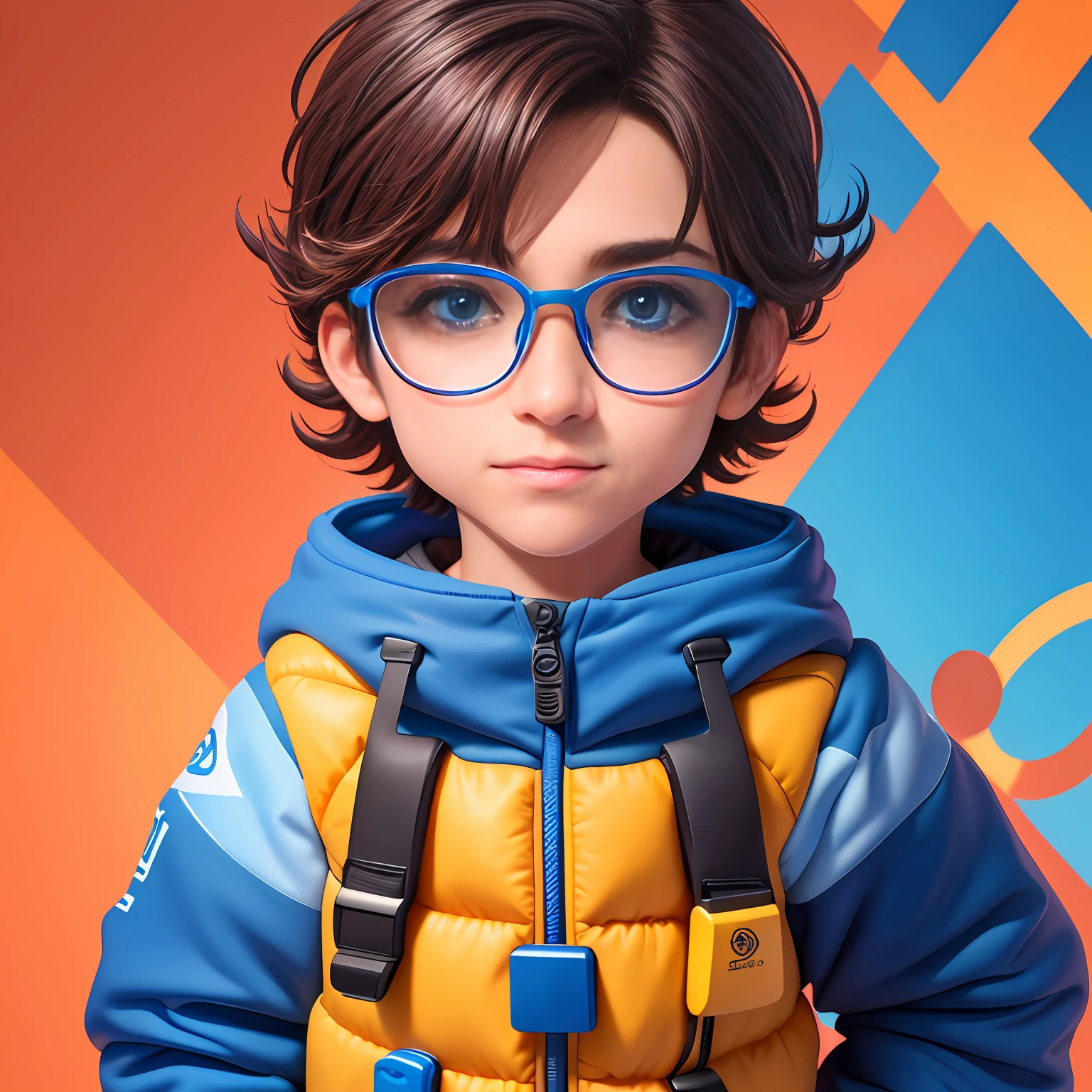 (extremamente detalhado CG unificado 8k wallpaper), estilo de brinquedo da caixa cega, um menino bonito com cabelo castanho, curto, eyeglass, moletom preto com capuz, fundo limpo azul claro, parte superior do corpo, Close-up do avatar,