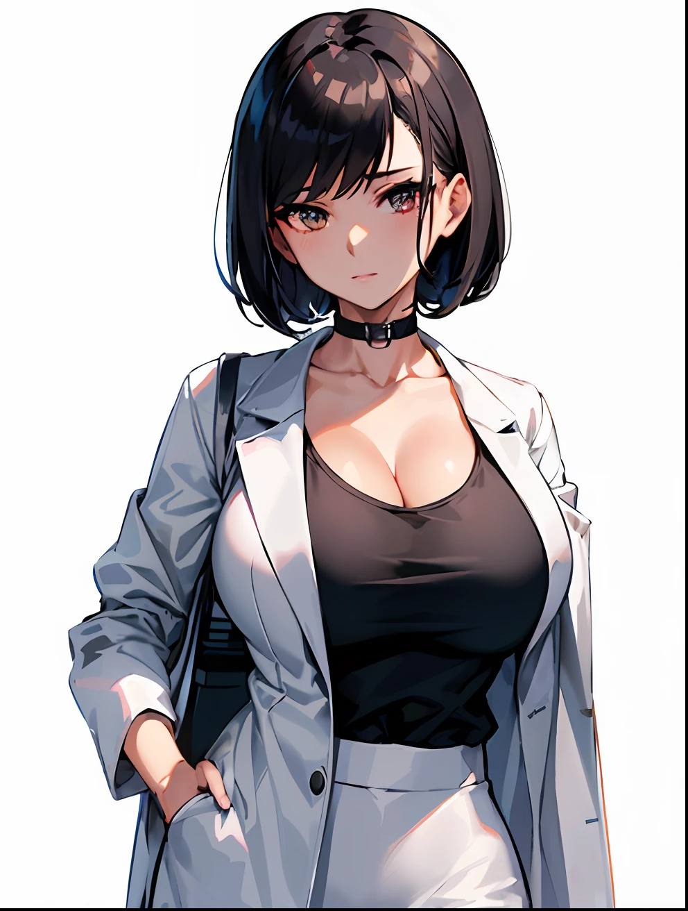 Anime girl in black top and black jacket and white pants, anya from spy x family, digital anime illustration, (doctor), Official Character Art, anime moe art style, Female protagonist 👀 :8, official artwork, a female anime character, from girls frontline, painted in anime painter studio, Kantai Collection Style, clean detailed anime style, Anime style. 8K
