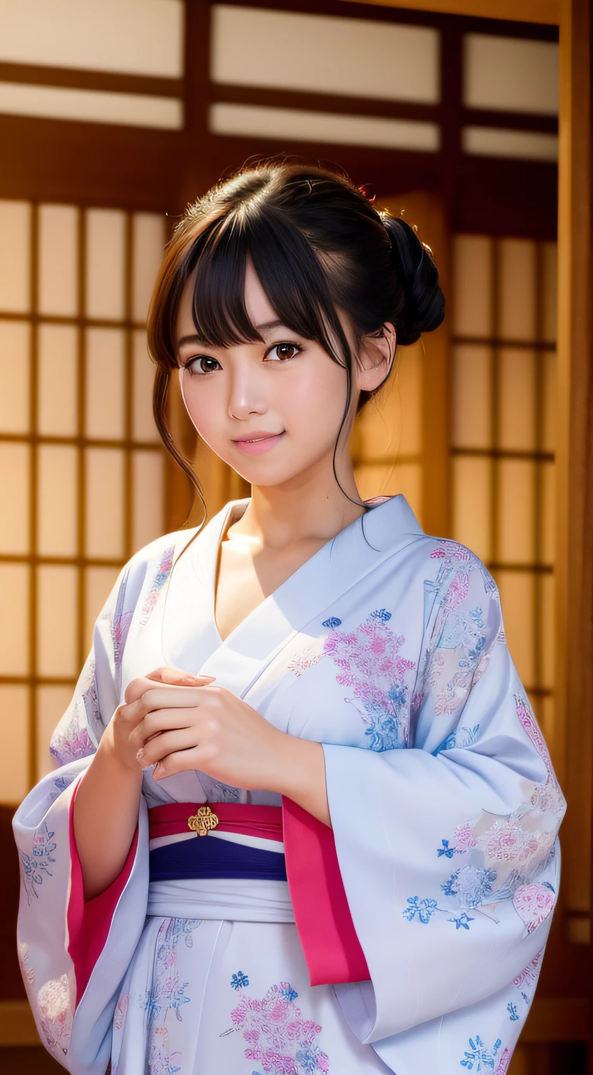 top-quality、masterpiece、ultra res、cute girl face、Onsen inn、Wearing a yukata、full bodyesbian、Famous actresses of Japan、very beautif
