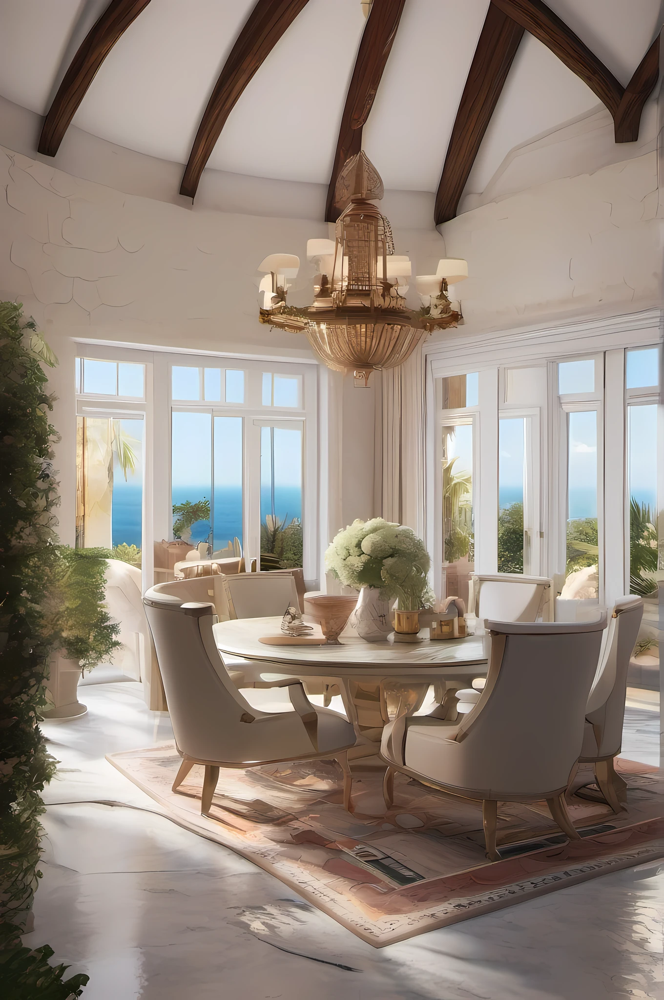 best qualtiy,8K,Interior decoration design,Interior renderings,Mediterranean style,𝓡𝓸𝓶𝓪𝓷𝓽𝓲𝓬,luxury goods,rays of sunshine,posh,