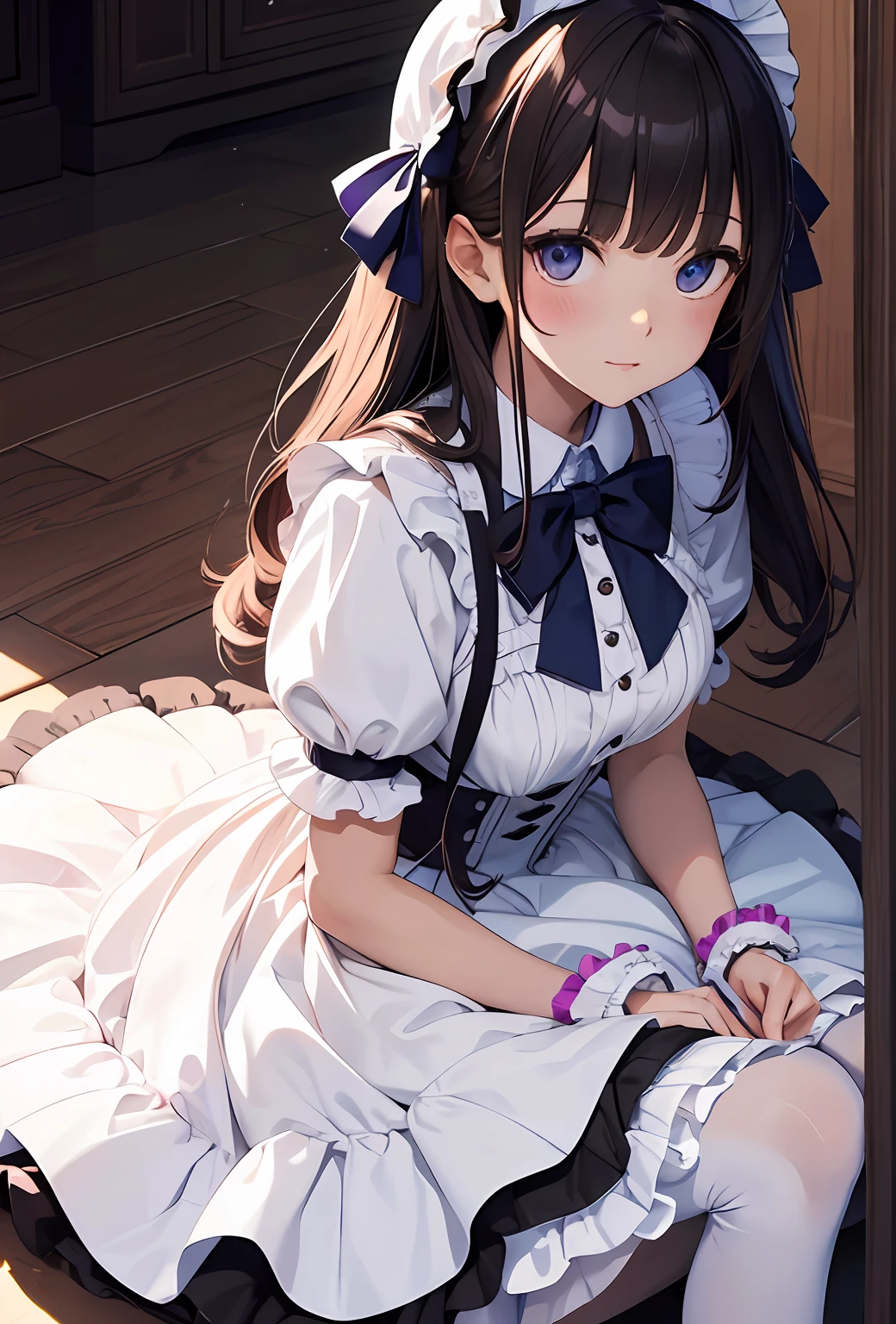 best qualityer,tmasterpiece,Ultimate resolution,downy,Extremely colorful,Colorful,Big high school girl,Lolita long dress, white stockings,Muffin shoes,closeup of face