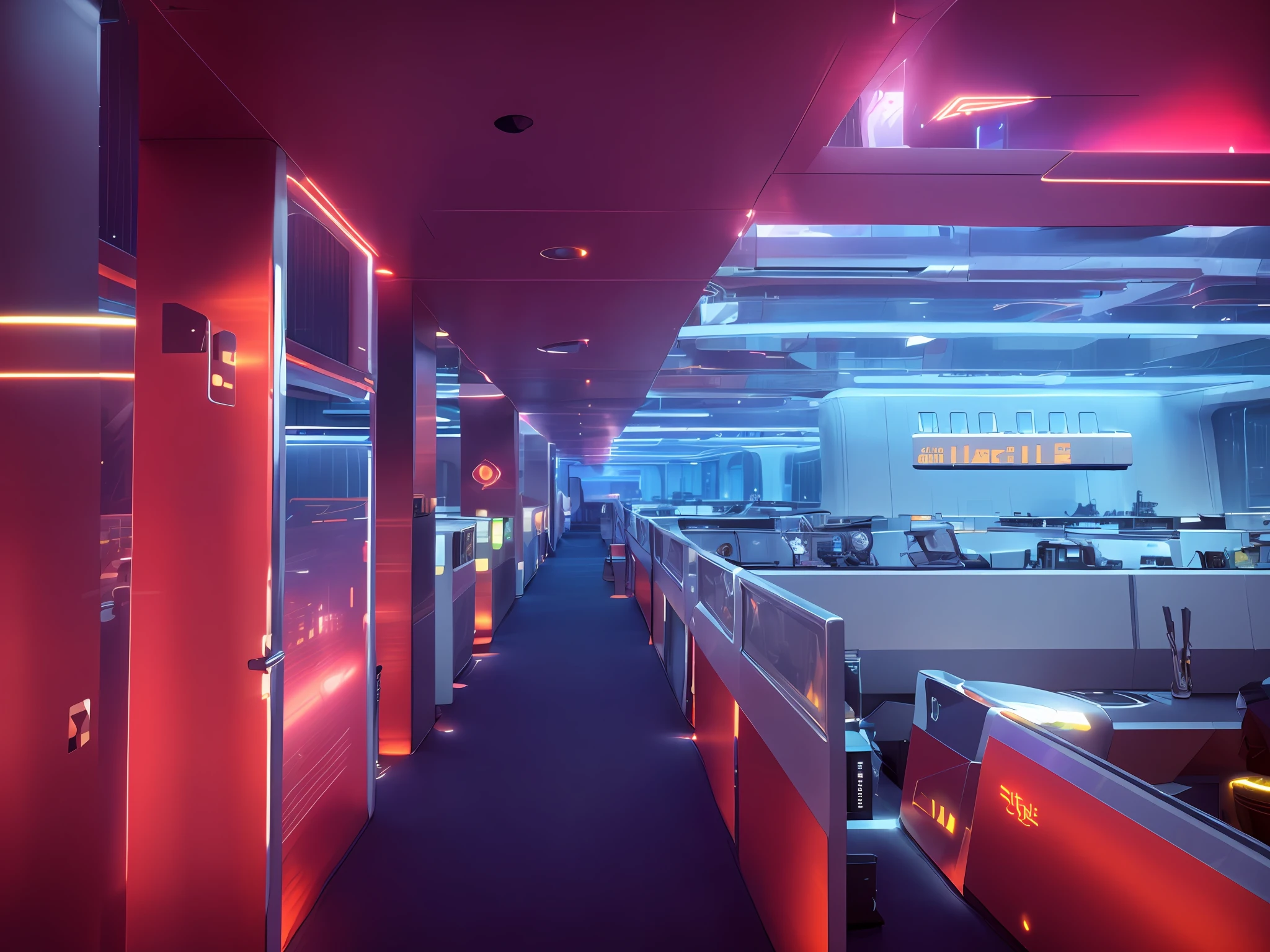 Urban landscape photograph of ( A futuristic space station, with gleaming metal halls and neon-lit cafes) ultra-realistic, by thomas cole, cinematic, atmospheric, composition, cityscape, sense of wonder, 8k