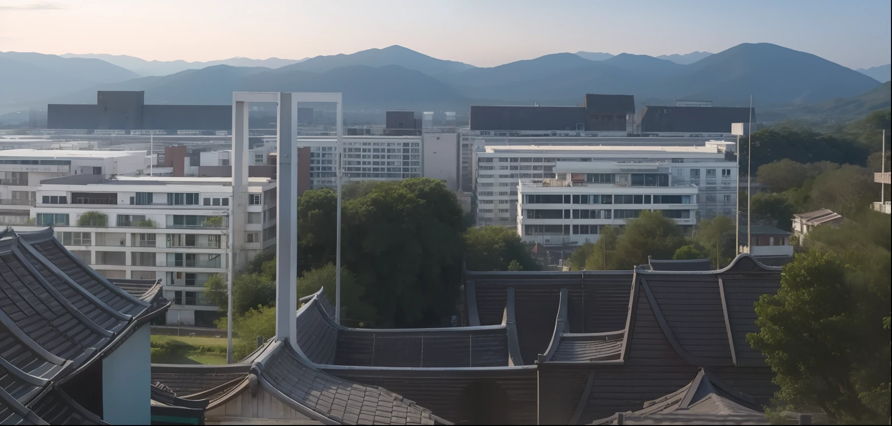 Camera perspective：Overlooking。villages，the street