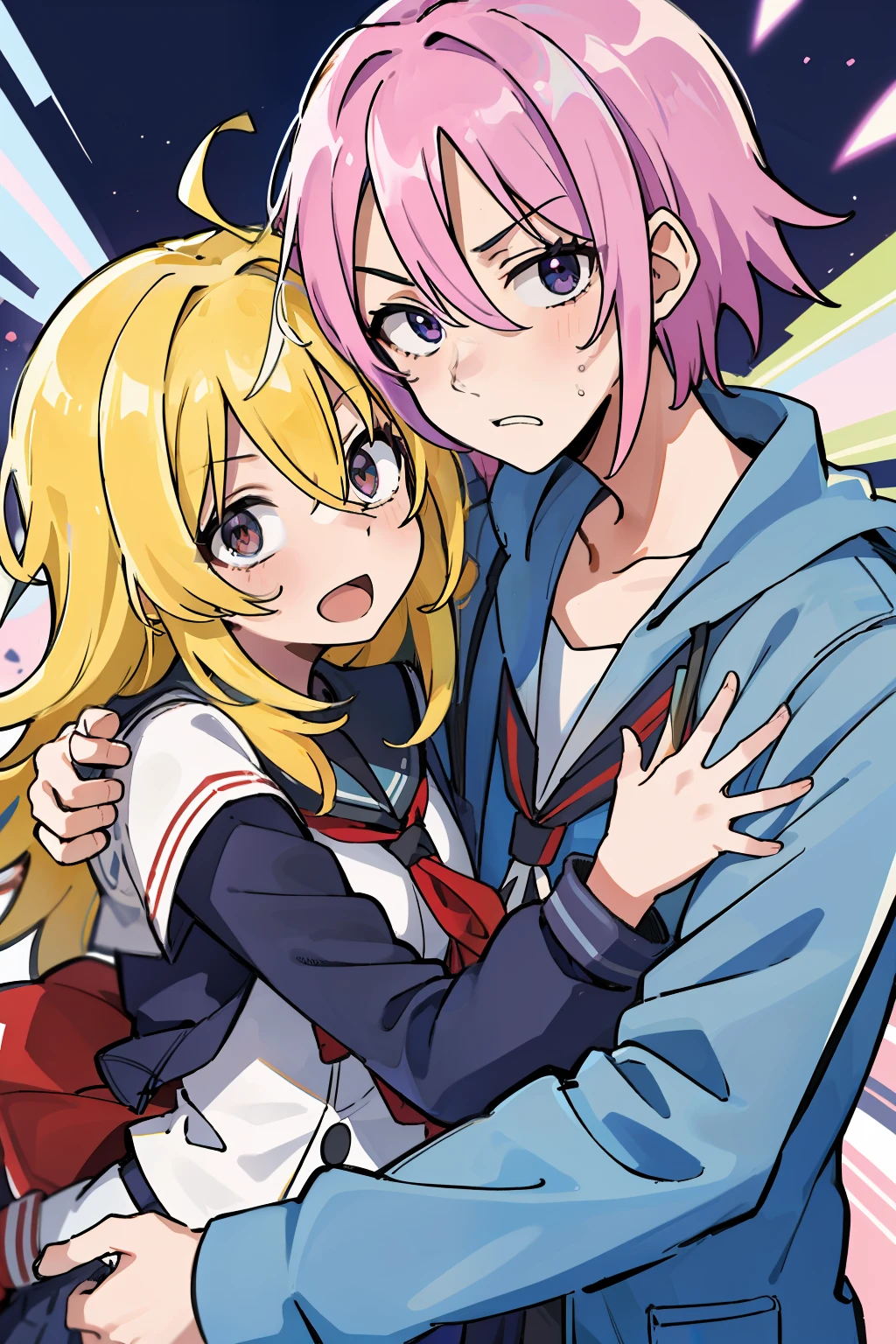 ((extremelydetailedCG)),((8K_Wallpaper)),(((masutepiece))),((top-quality)), ((Couple in love)), 1male people,School run,Regent、 Each of them has its characteristic movements and powers, Such as, Playfulness and dynamic, With vivid colors and exaggerated expressions. While maintaining overall uniformity、Incorporate elements from each anime world、school background