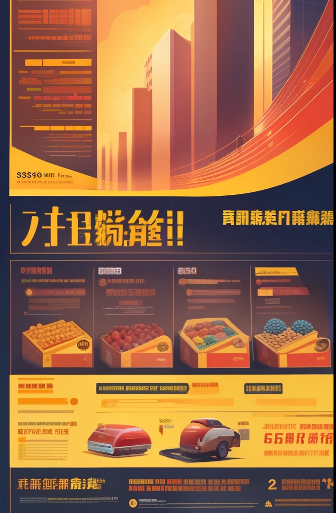 Business poster content is "There is a lot of promotion to the whole market,There is a huge variety,The benefits are many,Country commodity selection" Red and yellow predominate