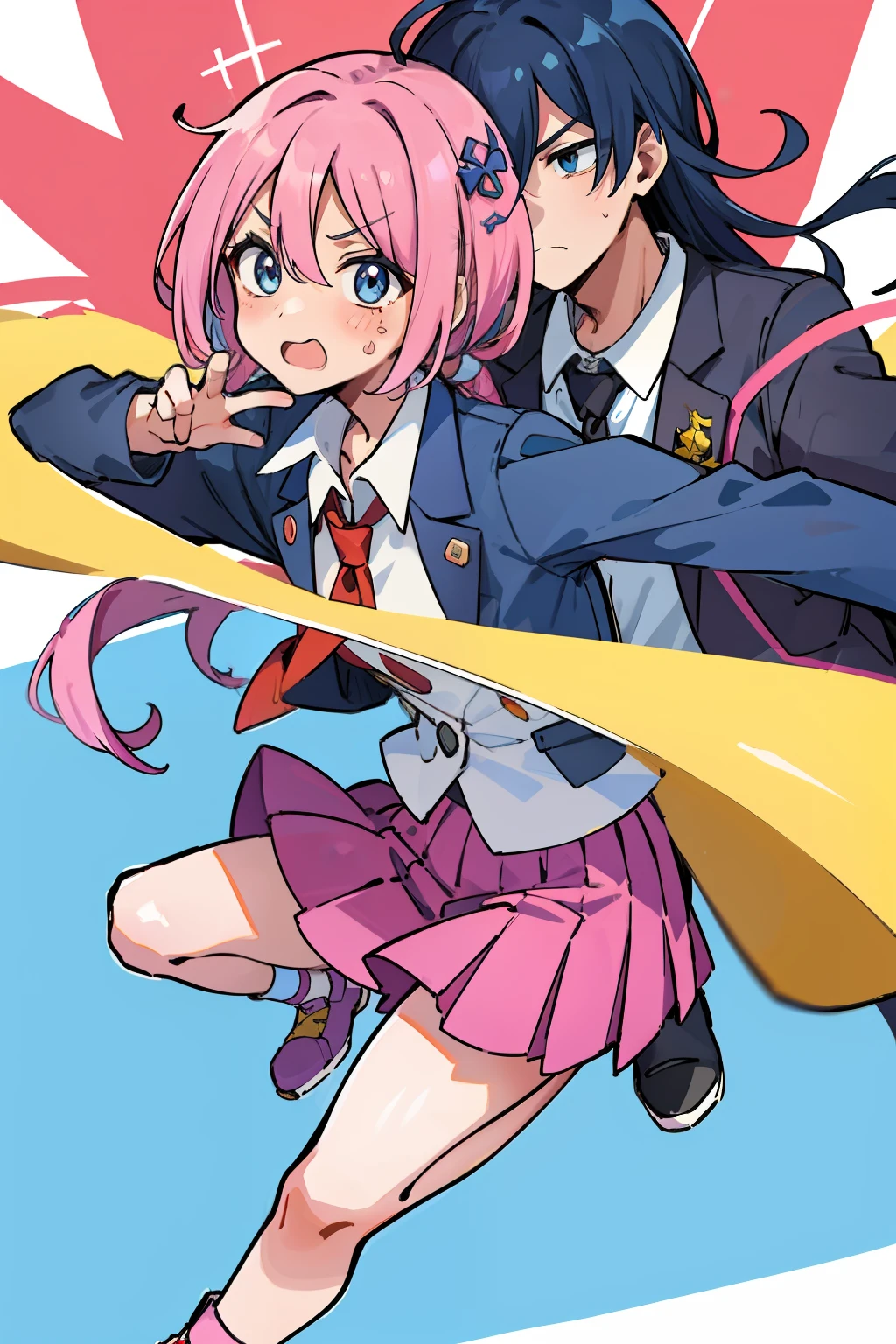 ((extremelydetailedCG)),((8K_Wallpaper)),(((masutepiece))),((top-quality)), ((Couple in love)),  1male people,Regent、 Sad face、Each of them has its characteristic movements and powers, Such as, Playfulness and dynamic, With vivid colors and exaggerated expressions. While maintaining overall uniformity、Incorporate elements from each anime world、Walking background