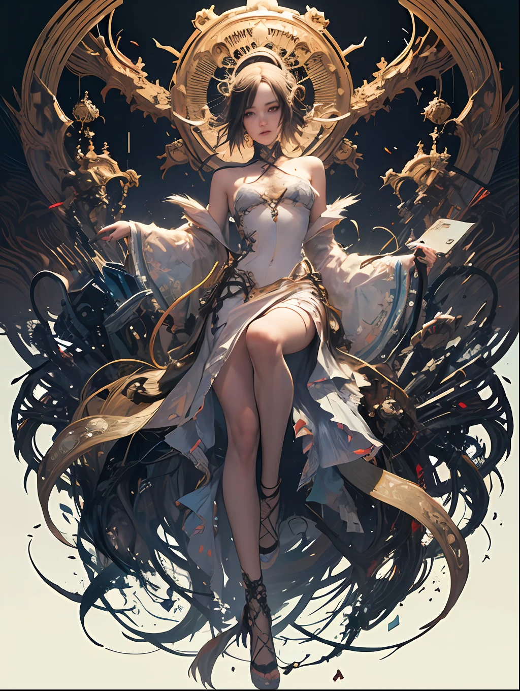 official art, unity 8k wallpaper, ultra detailed, beautiful and aesthetic, masterpiece, best quality, (zentangle, mandala, tangle, entangle), (fractal art:1.3) , 1girl, extremely detailed, dynamic angle, cowboyshot, the most beautiful form of chaos, elegant, a brutalist designed, vivid colours, romanticism, by james jean, roby dwi antono, ross tran, francis bacon, michal mraz, adrian ghenie, petra cortright, gerhard richter, takato yamamoto, ashley wood, atmospheric, ecstasy of musical notes, streaming musical notes visible