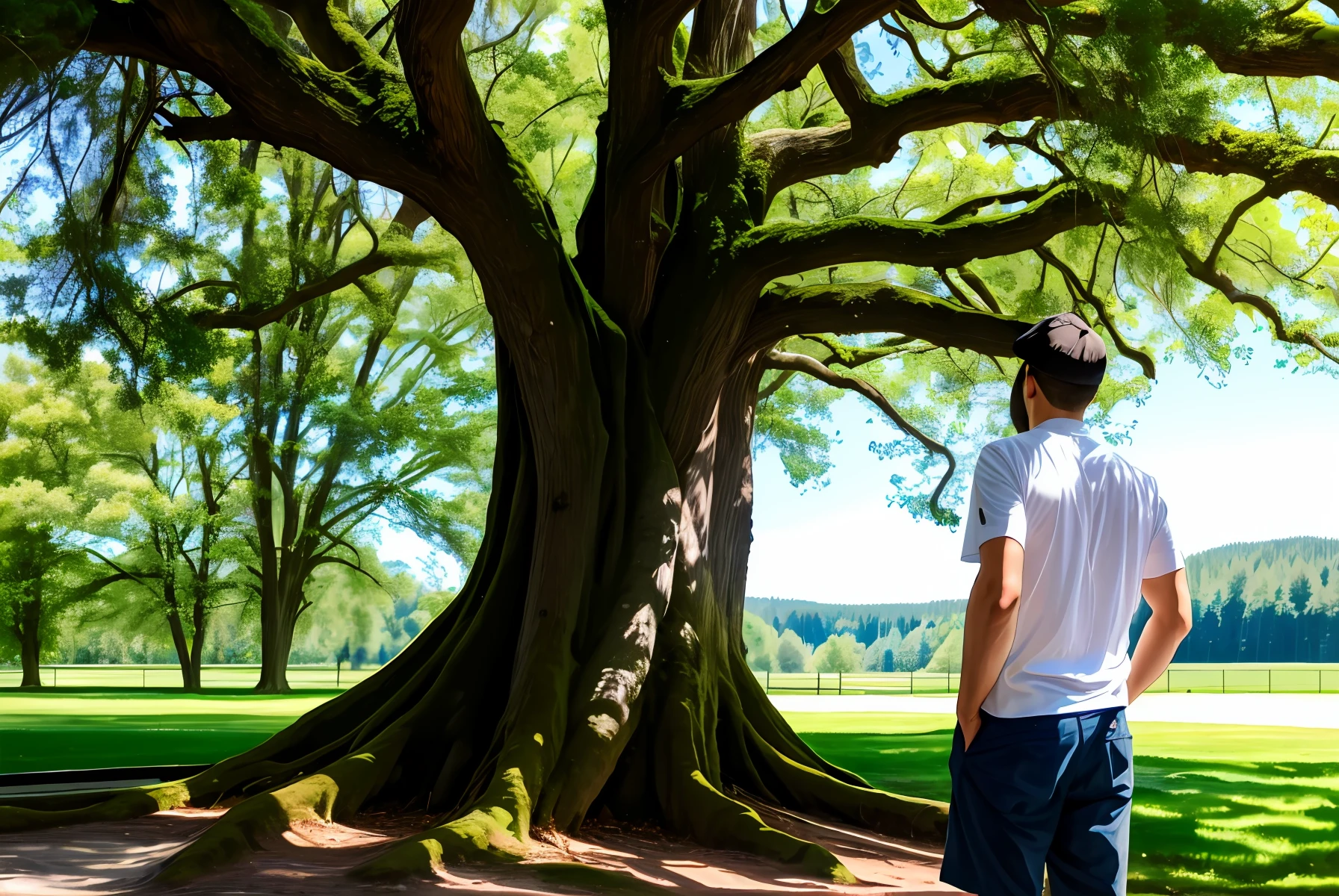 Man touching a tree