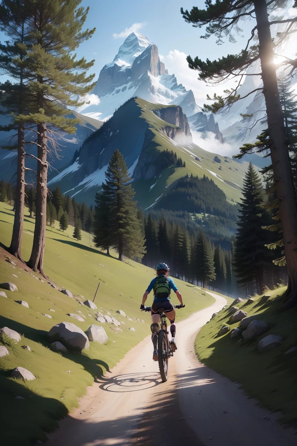 Mountain biking in a forest in the Swiss Alps