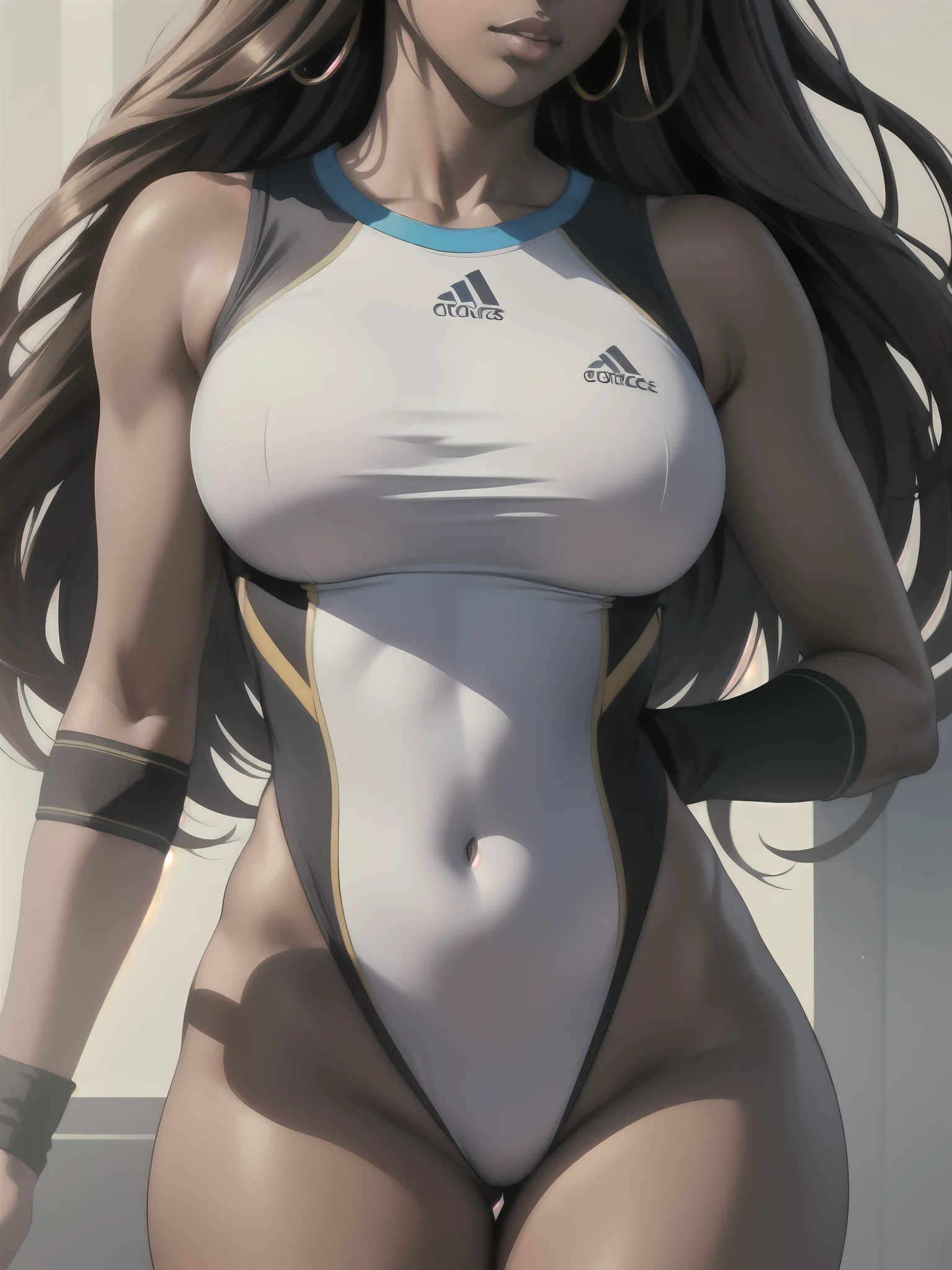 Portrait, Masterpiece, Excellent, 1girl, solo, complex details, color diffusion, close-up, dark-skinned female, tall female, brown skin, black skin, ebony, thighs, hips, brown hair, golden eyes, athletic attire, sexy attire, badass, Princess, royalty, Sci-Fi, Fantasy