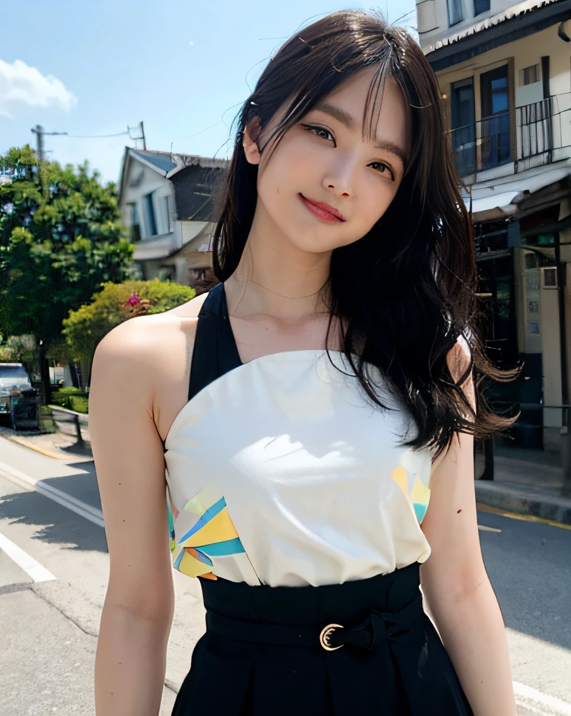 Woman Standing On Street Corner、top-quality、女の子 1 a person、middlebreast、tag、with light glowing、blur backgroun、bokeh dof、outside of house、(Street:0.8)、(a person々、Large crowds:1)、Tube Top、underboob、((Ultra mini skirt))、a gorgeous(long hair up to the waist、Floating hair、One-length、Forehead:1.2)、Beautiful sky with details、耳Nipple Ring、(dynamicposes:1.2)、 (The upper part of the body:0.8)、Soft lighting、the wind、glowy skin、A smile、Sauce order、Gaze looking at the viewer、
