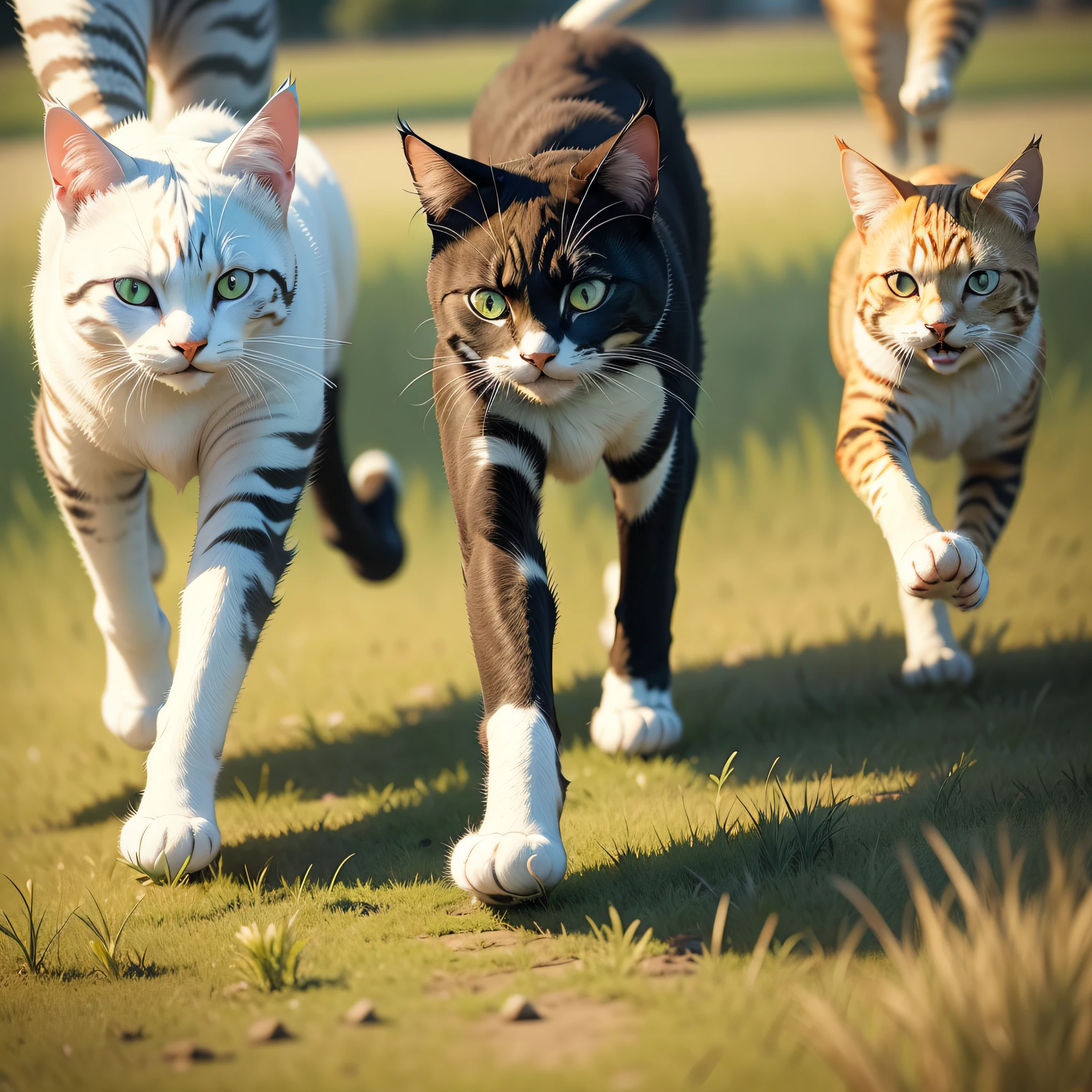 Cats running in the grass