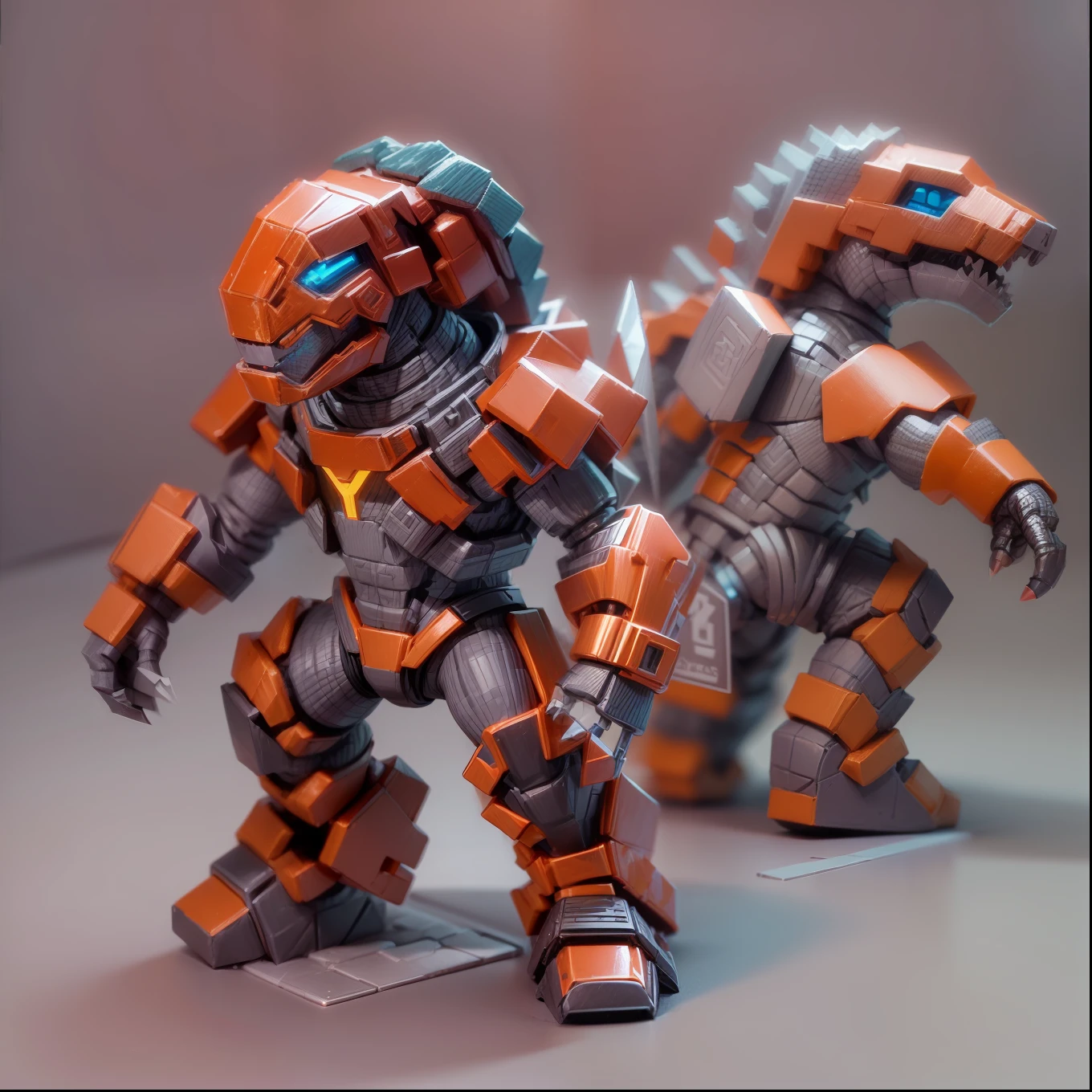 (isometry:1.5)(Blind box toy style:1.2), (Full body shot) , 1 Cute metal Tyrannosaurus rex, metall armour,Delicate metal helmet:1.2,cyber punk perssonage, dreamy glow, Clean, Red background, ( Global illumination, Ray traching, hdr, unreal render,reasonable design, high detal, Masterpiece, Best quality, hyper HD, Cinematic lighting)