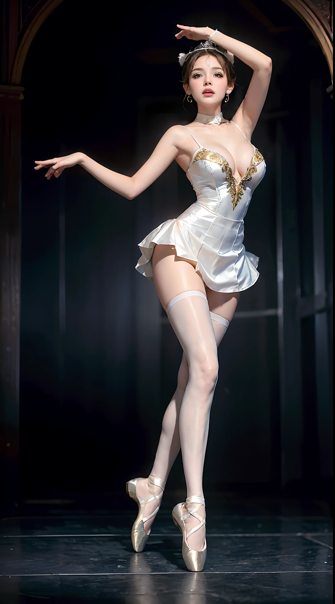Surrealist women by David Hockney and Alphonse Mucha,Fantasyart,photographrealistic,动态照明,art stations,poster for,huge tit!lamplight,Stage,perform,theater,Volumetriclighting,Tall beauty,body high,Very detailed faces,4 k'',1girll,Stage,low tune,facial closeups,(White ballet costume,Ballet costume,Ballet costumes,ballet dance,Miniskirt bunny girl headdress,cleavage:1.4), Long ponytail,lots of people,Redlip,ssmile,low chest,deep v big breasts,huge tit,Raised sexy,Bigchest,Large breasts,Breast swelling,Raised chest,blackstockings,Breasts are plump,crisp breasts,A plump chest,the breasts are large,Seductive expressions,Wear earrings,The skirt floated,Hair flowing up,wearing a choker,Wear a bracelet,The stands up,standing on your feet,long leges,blackstockings,Wet all over,Moisturizes the whole body,huge tit,Red lips,stocklings,gigantic cleavage breasts,black lence stockings,slenderlegs,Hot dance,ballet dance,Ballerina,full bodyesbian,beautifullegs,Dance,gracefulness,soft,softness,Noble,Rich,largeeyes,eye shadows,Long legs,beautifullegs,Thin leg,split,splitting legs,Dance,Dancer
