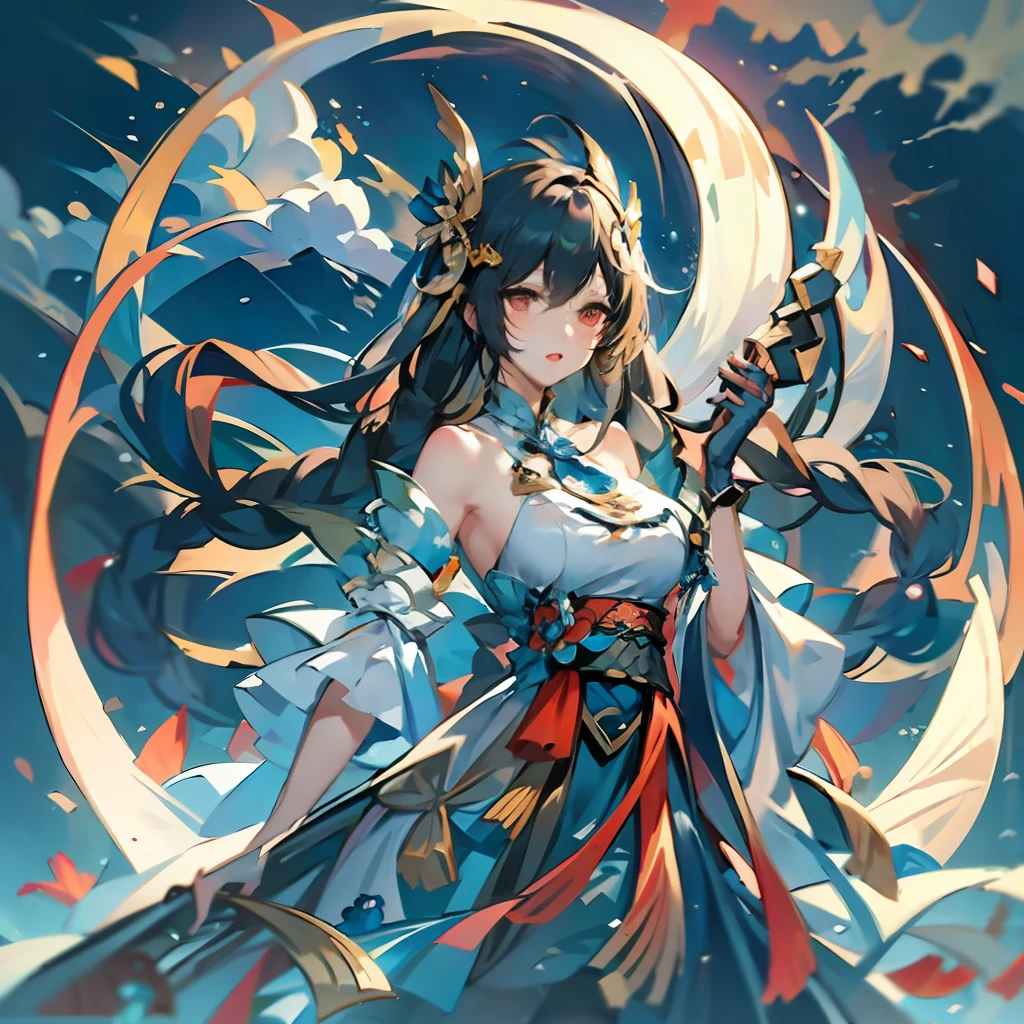offcial art,Extremely detailed,Anime girl with sword and moon in background, lunar themed attire, lunar goddess, Goddess of the moon, trending on cgstation, Onmyoji detailed art, xianxia fantasy, lunar goddess, queen of the sea mu yanling, Beautiful celestial mage