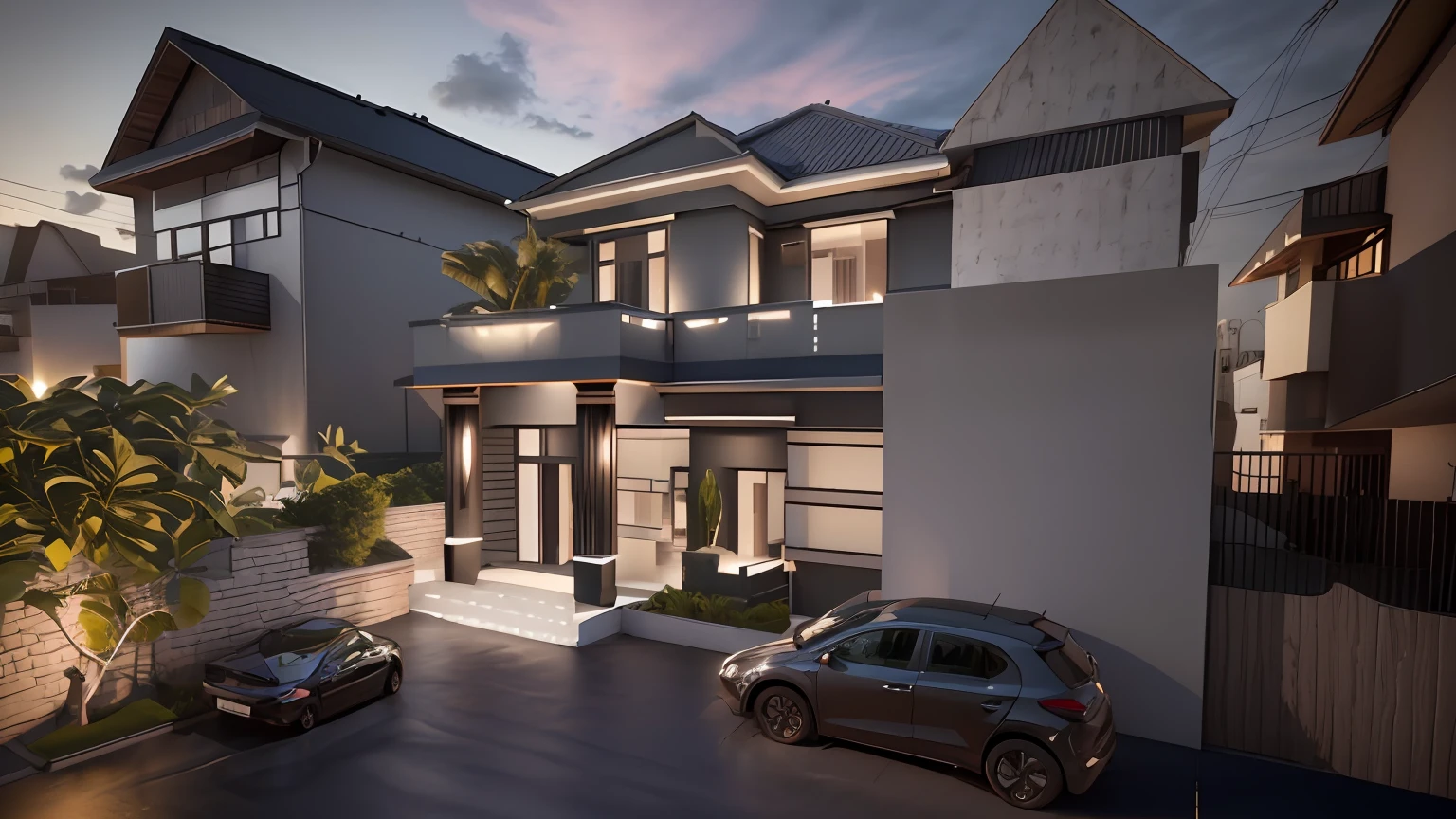 arafed view of a house with a car parked in front of it, render amazing, complete house, front elevation view, exterior design, render 3 d, frontview, front perspective, 3 d finalrender, 3d finalrender, realistic render, front view dramatic, professional render, 3d rendering, 3 d rendering, highly rendered!!, 3d render