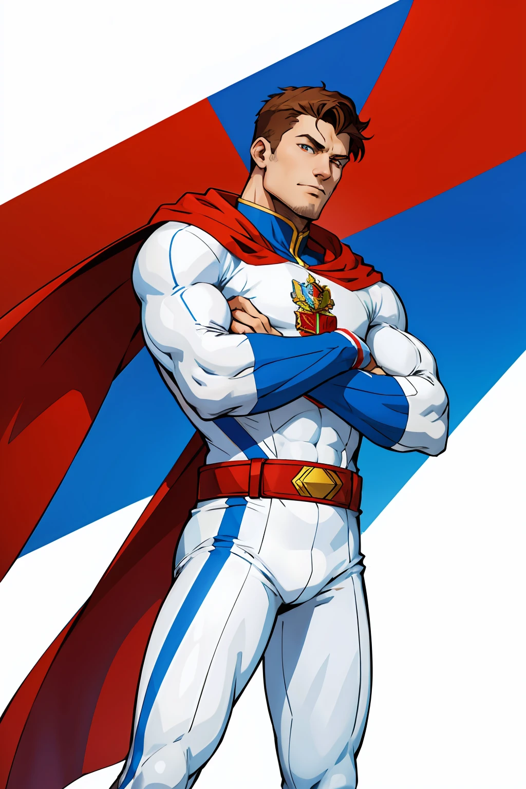 Russian guy Super Hero White blue and Red suit Russia flag