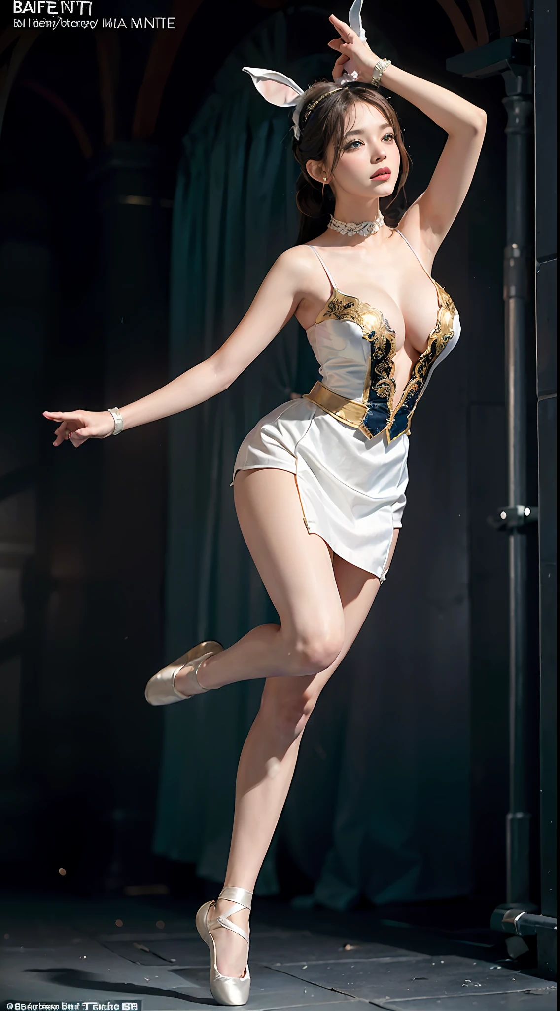 Surrealist women by David Hockney and Alphonse Mucha,Fantasyart,photographrealistic,动态照明,art stations,poster for,huge tit!lamplight,Stage,perform,theater,Volumetriclighting,Tall beauty,body high,Very detailed faces,4 k'',1girll,Stage,low tune,facial closeups,(White ballet costume,Ballet costume,Ballet costumes,ballet dance,Miniskirt bunny girl headdress,cleavage:1.4), Long ponytail,lots of people,Redlip,ssmile,low chest,deep v big breasts,huge tit,Raised sexy,Bigchest,Large breasts,Breast swelling,Raised chest,blackstockings,Breasts are plump,crisp breasts,A plump chest,the breasts are large,Seductive expressions,Wear earrings,The skirt floated,Hair flowing up,wearing a choker,Wear a bracelet,The stands up,standing on your feet,long leges,blackstockings,Wet all over,Moisturizes the whole body,huge tit,Red lips,stocklings,gigantic cleavage breasts,black lence stockings,slenderlegs,Hot dance,ballet dance,Ballerina,full bodyesbian,beautifullegs,Dance,gracefulness,soft,softness,Noble,Rich,largeeyes,eye shadows,Long legs,beautifullegs,Thin leg,split,splitting legs,Dance,Dancer,Split,Aerial capture,Jump up