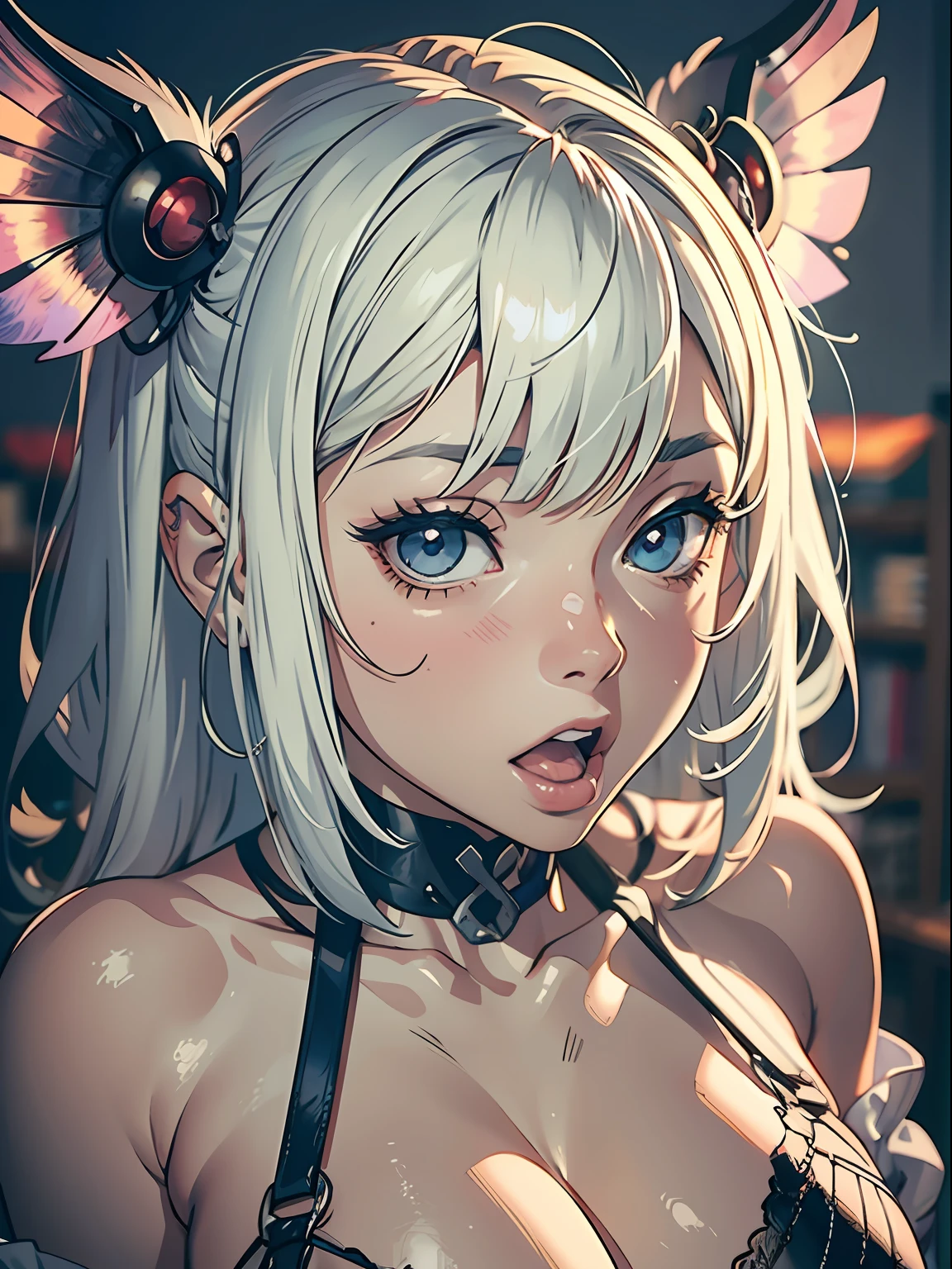Garota fazendo careta durante o sexo estilo ahegao, foco no rosto, Ahegao Hentai, rosto detalhado, rosto e olhos perfeitos, expression of pleasure, Ahegao is a Japanese term for an exaggerated facial expression of characters during sex, exaggerated expression, rosto avermelhado e molhado, NSFW, Reference to the Hentai manga, Pirulito na boca