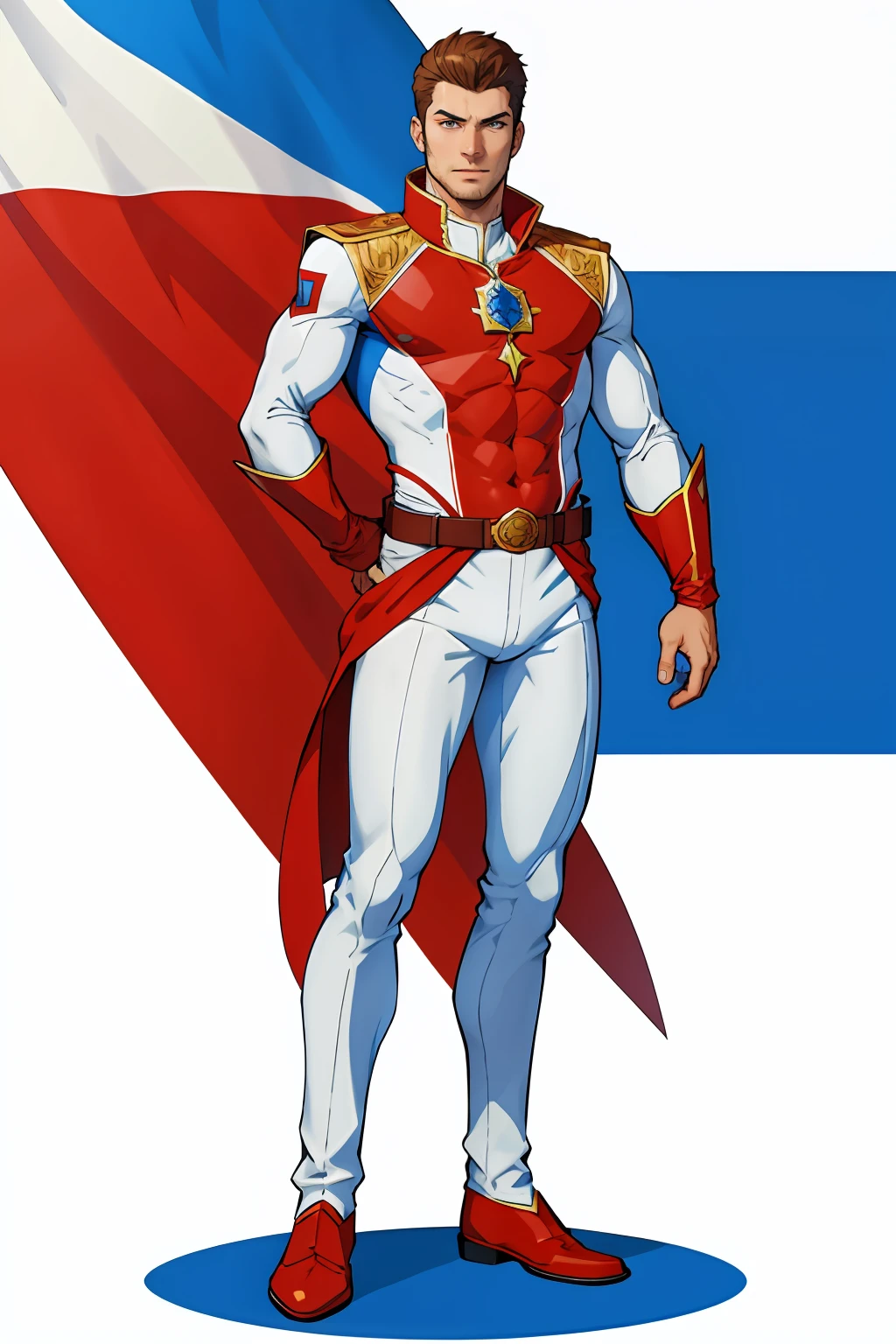 Russian guy Super Hero White blue and Red suit russian clothes Russia flag
