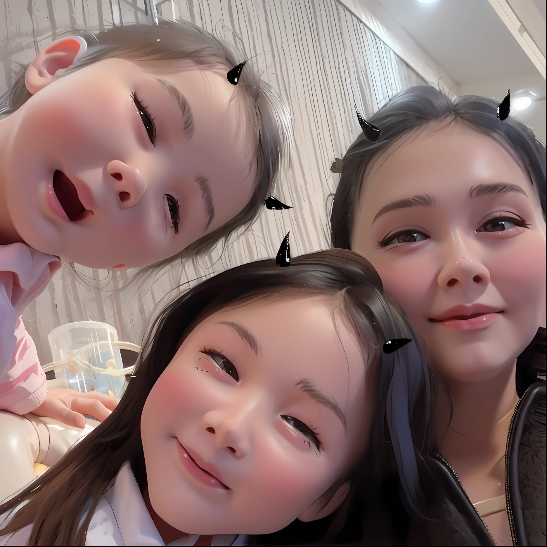 there are three girls that are posing for a picture together, jaeyeon nam, lulu chen, yanjun chengt, xision wu, xianxia, gongbi, profile pic, sha xi, kid, zun, perfect android girl family, xintong chen, zmonzheng, 3 , kids, wan adorable korean face