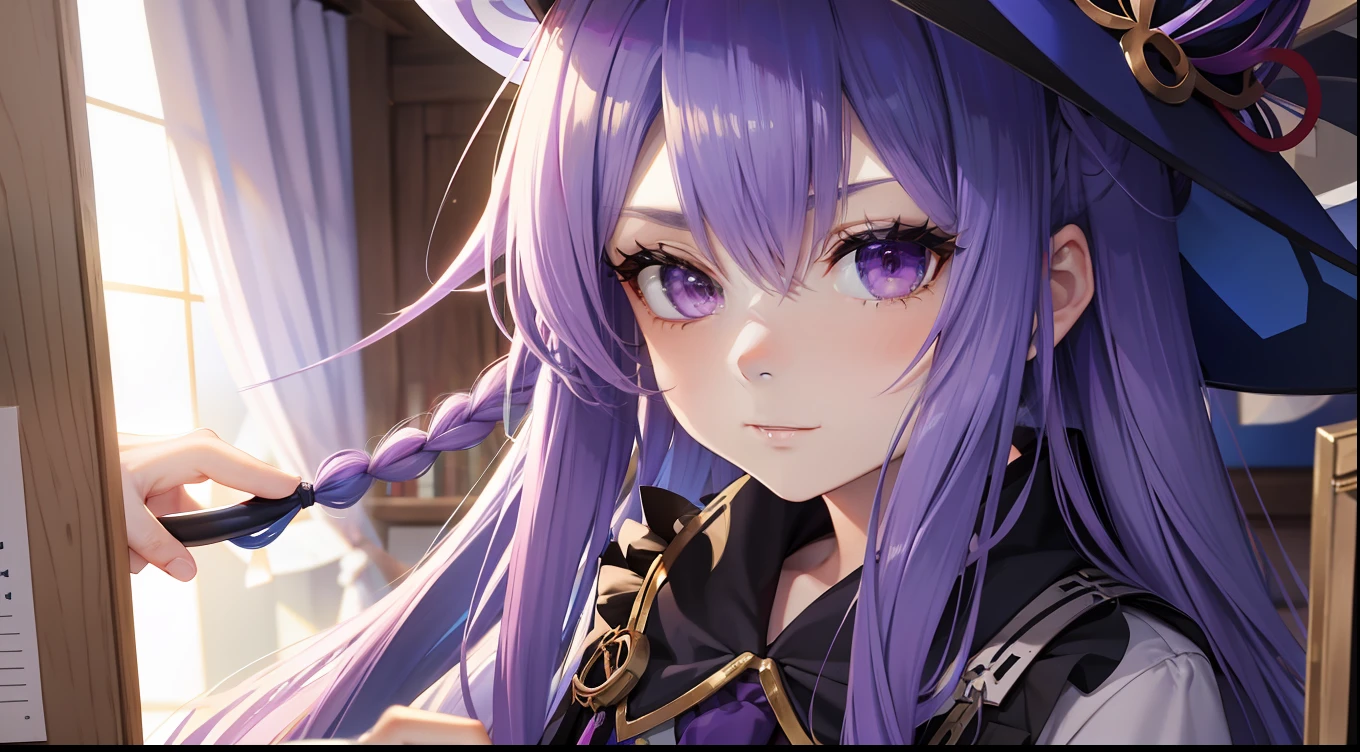Wolf-tailed hair,Purple colored hair,wearing hat,The boy in blue,Puppets,Very procrastinating,Genshin Scattering